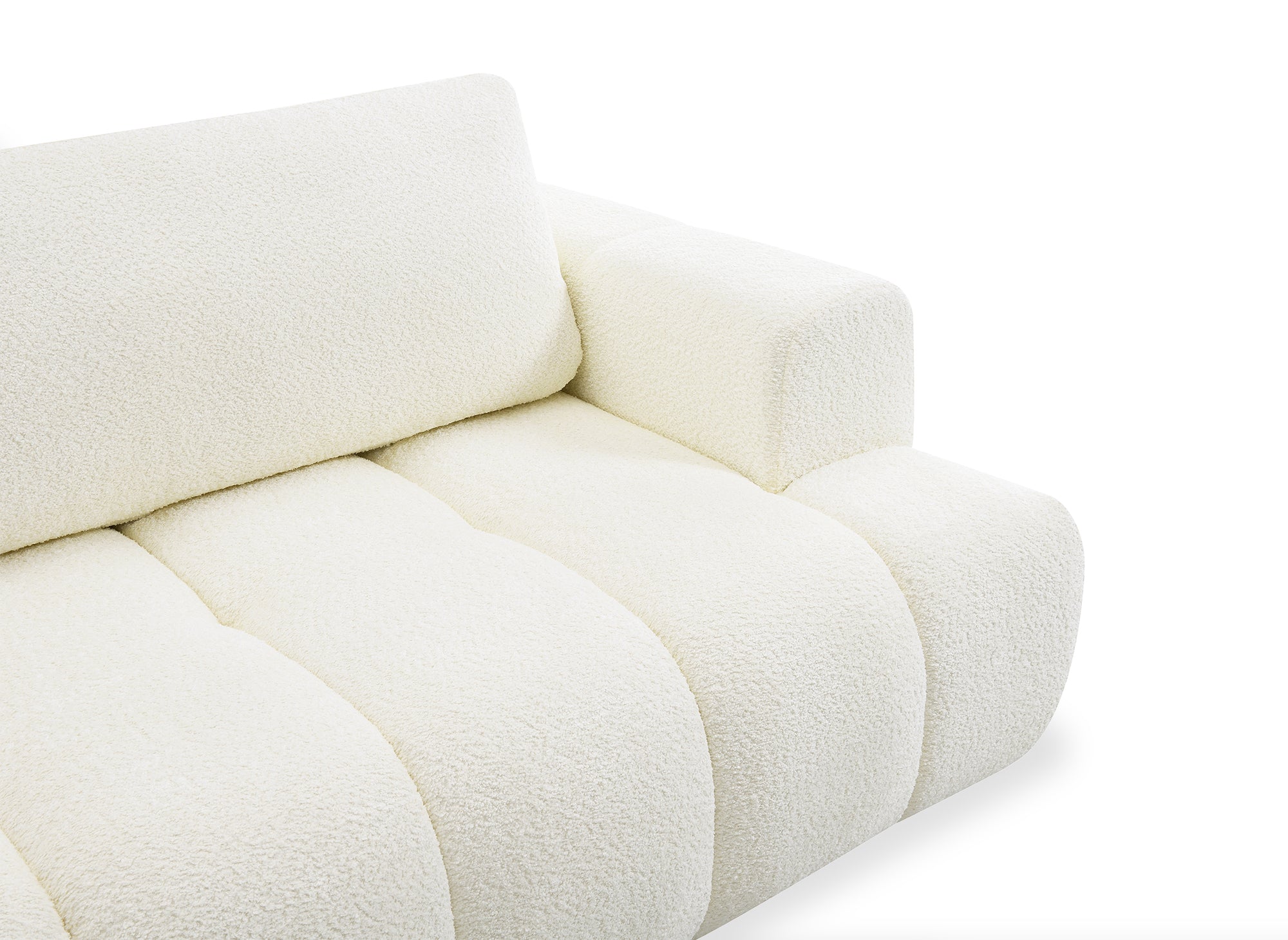 HAVEN umwandelbares Ecksofa mit Stauraum aus ecrufarbenem Bouclé-Stoff – Linke Ecke