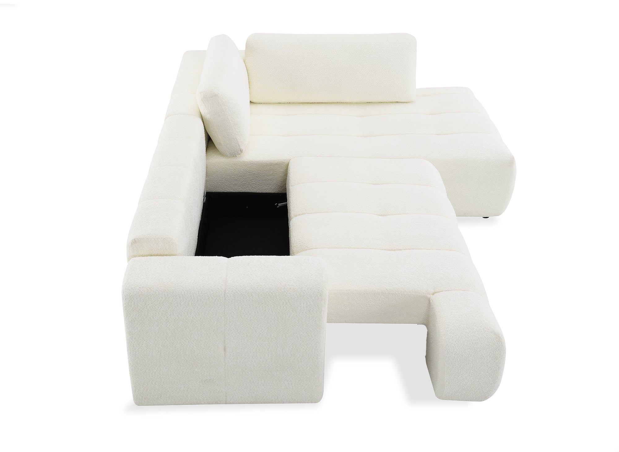 HAVEN umwandelbares Ecksofa mit Stauraum aus ecrufarbenem Bouclé-Stoff - rechtwinklig