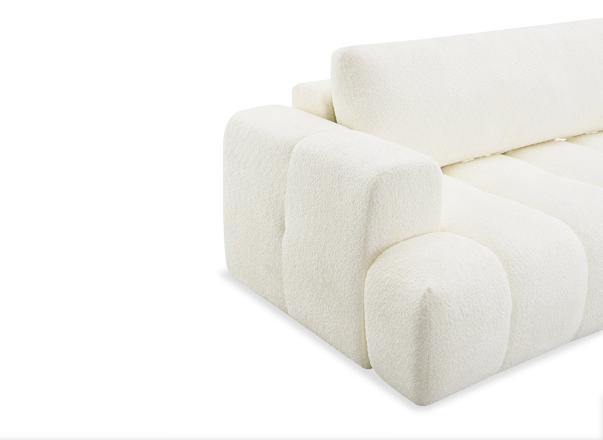 HAVEN umwandelbares Ecksofa mit Stauraum aus ecrufarbenem Bouclé-Stoff - rechtwinklig