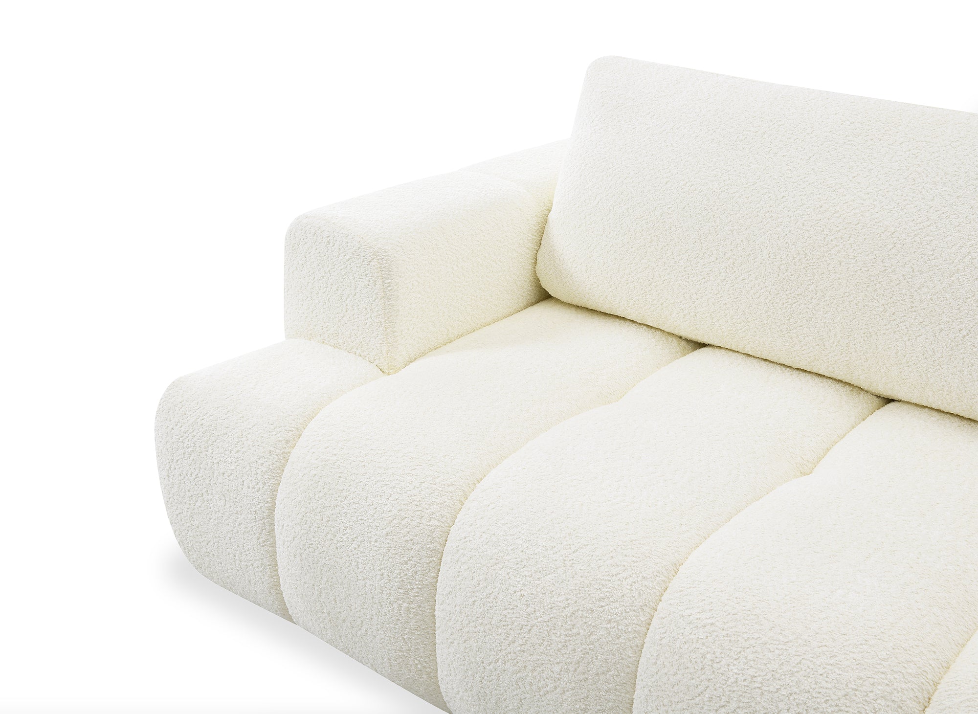 HAVEN umwandelbares Ecksofa mit Stauraum aus ecrufarbenem Bouclé-Stoff - rechtwinklig