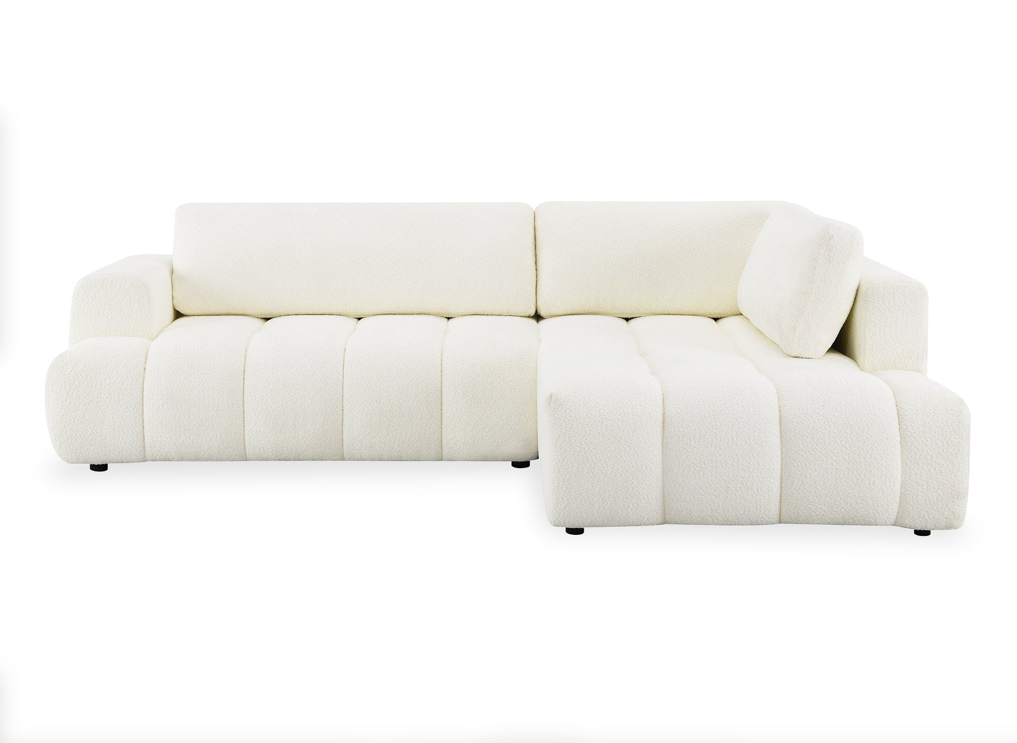 HAVEN umwandelbares Ecksofa mit Stauraum aus ecrufarbenem Bouclé-Stoff - rechtwinklig