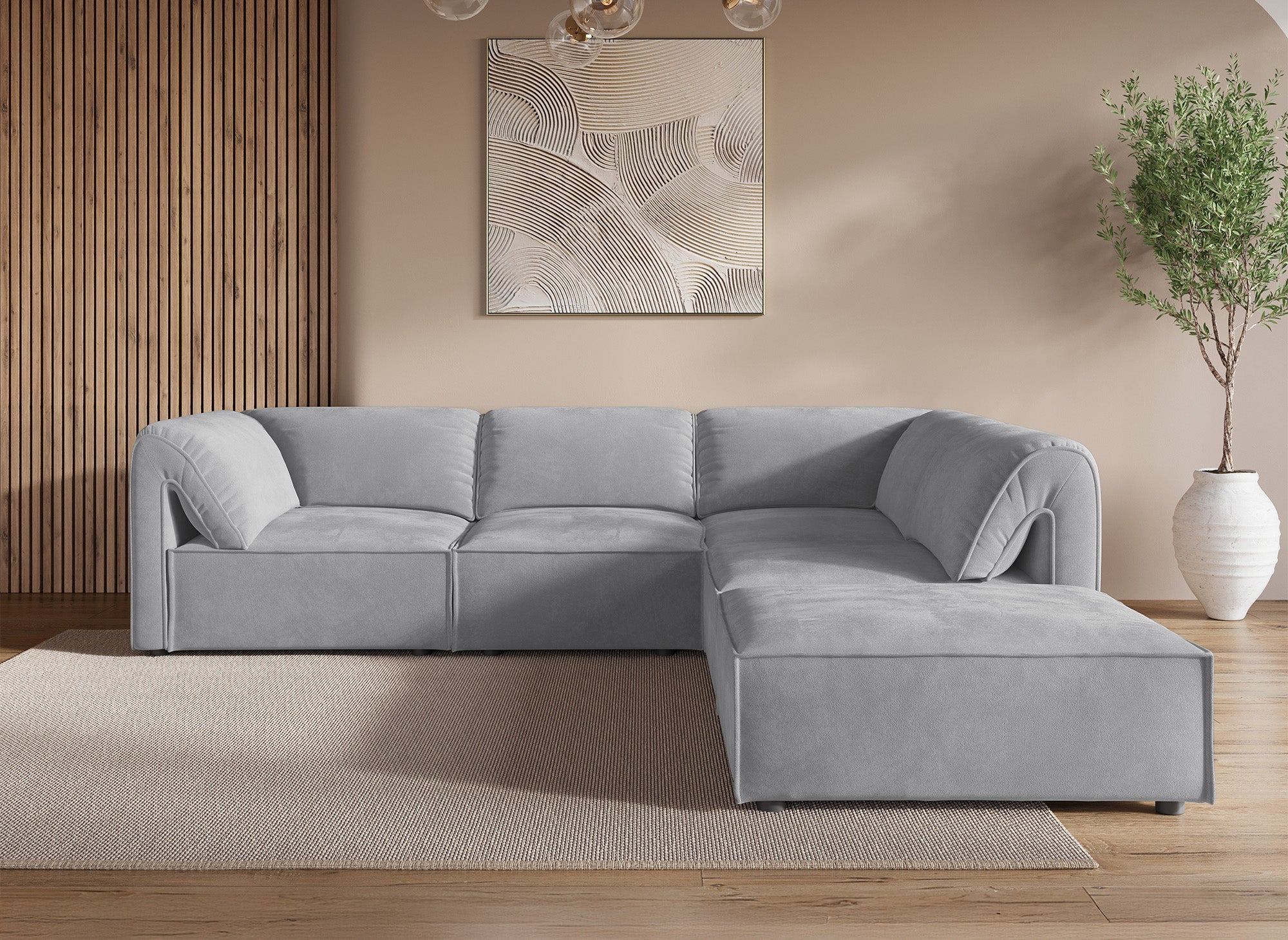 Modulares Ecksofa HARINA aus grauem Samt