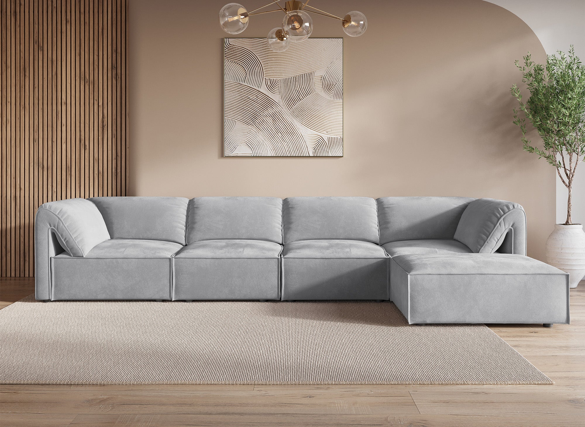 Modulares Ecksofa HARINA aus grauem Samt