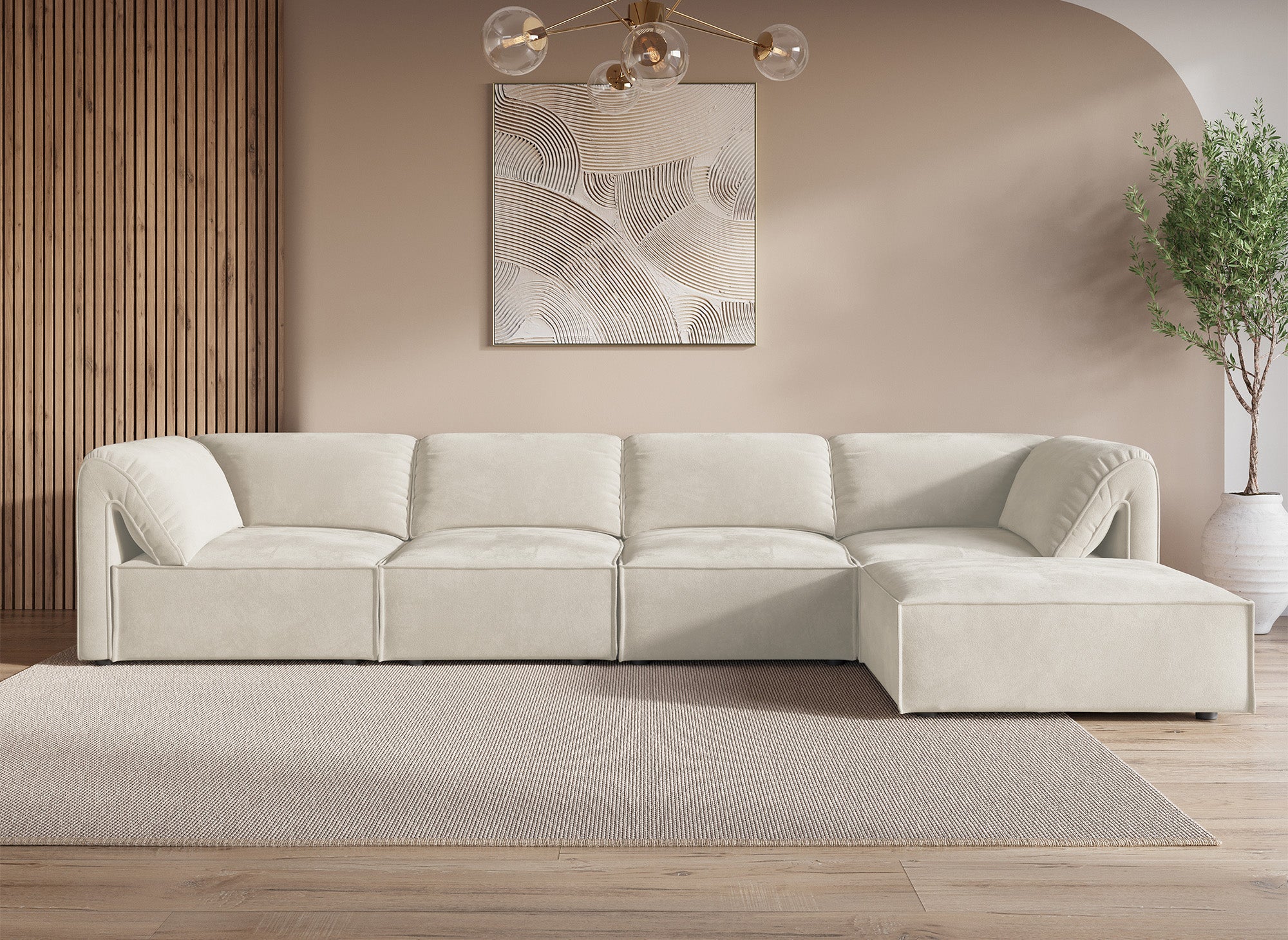 HARINA modulares Ecksofa aus beigefarbenem Samt