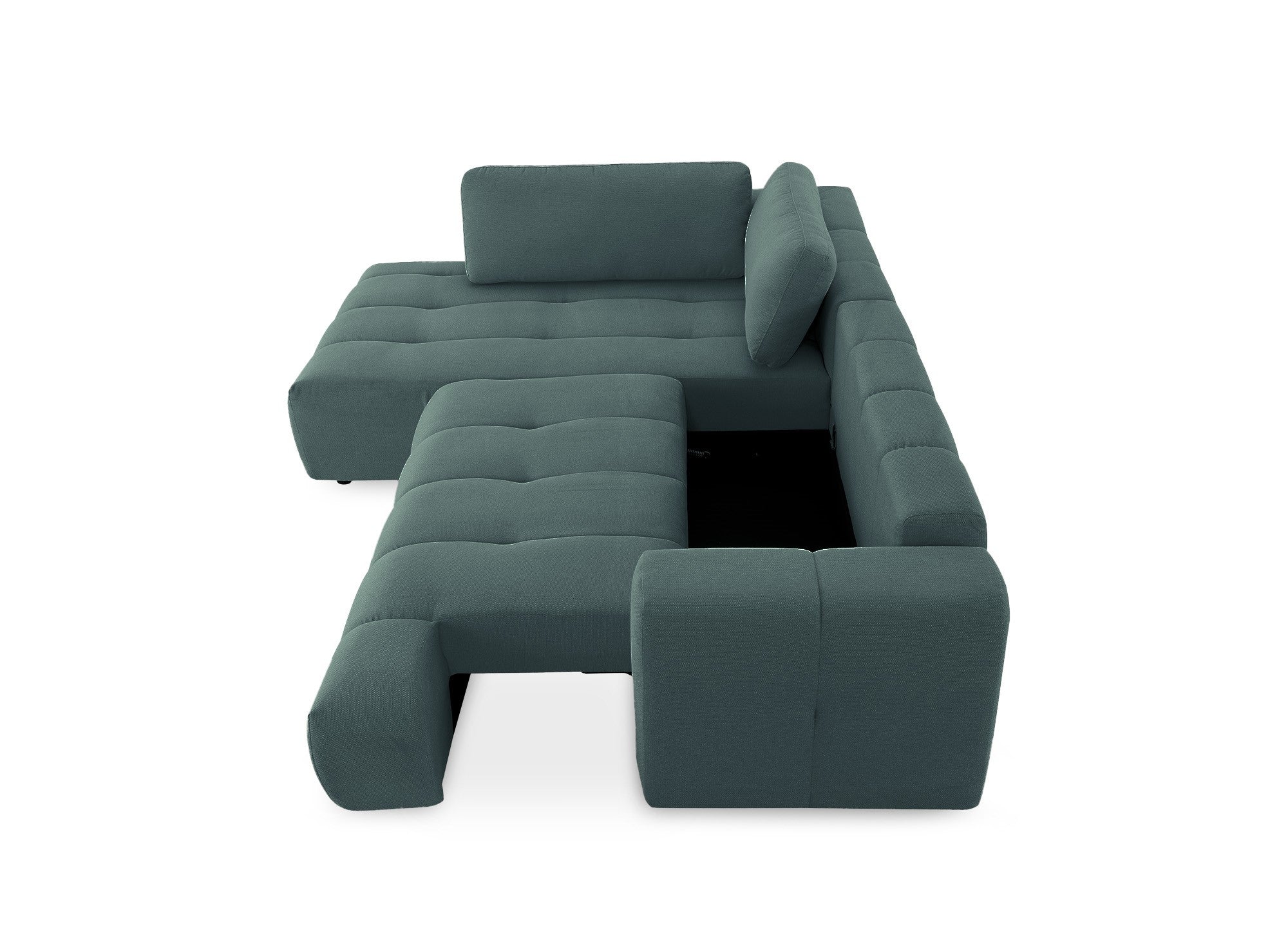 HAVEN Ecksofa aus olivgrünem Stoff mit Stauraum – linke Ecke