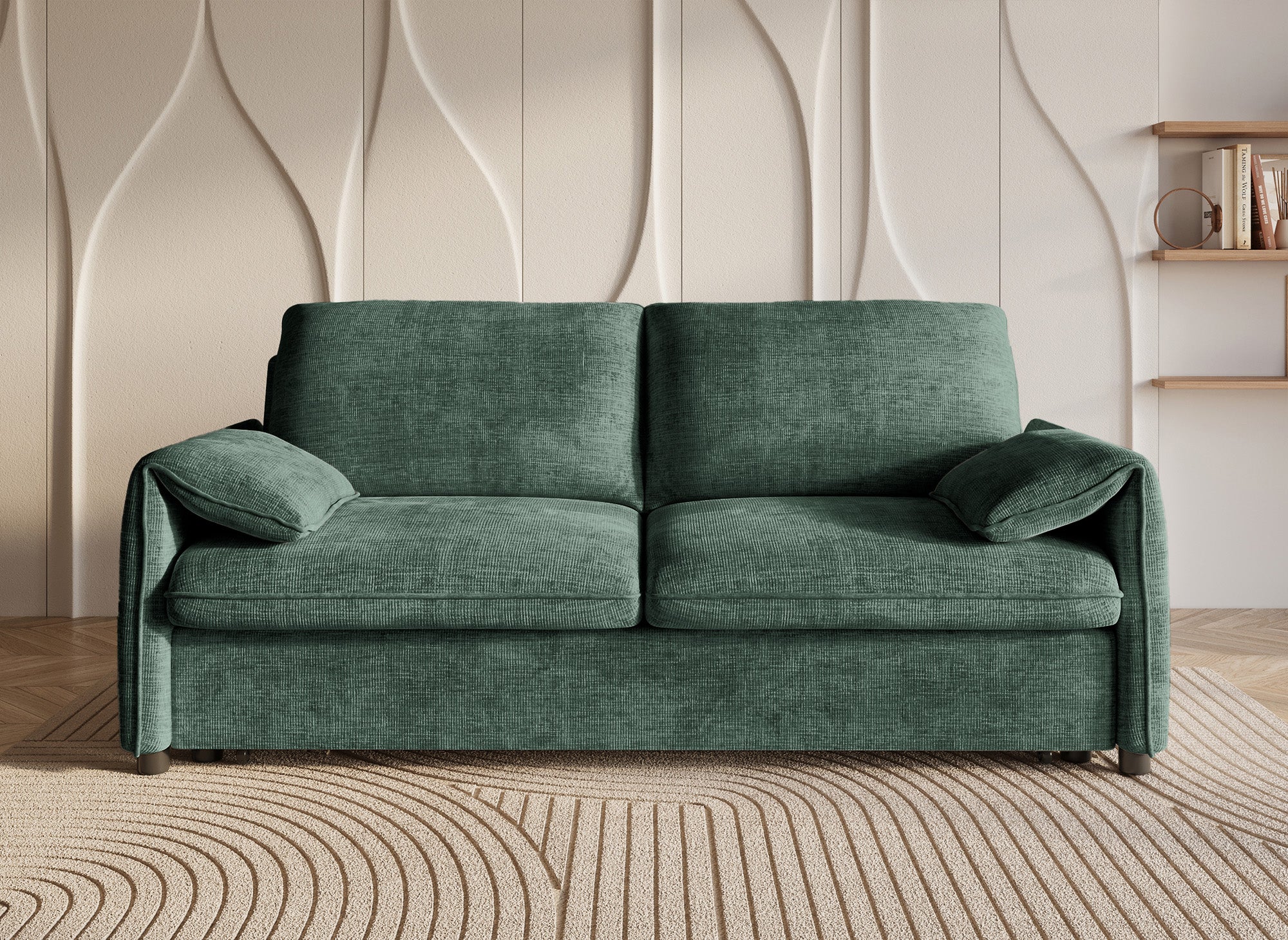 LAMAR 3-Sitzer-Sofa, gerade, aus grün meliertem Samt