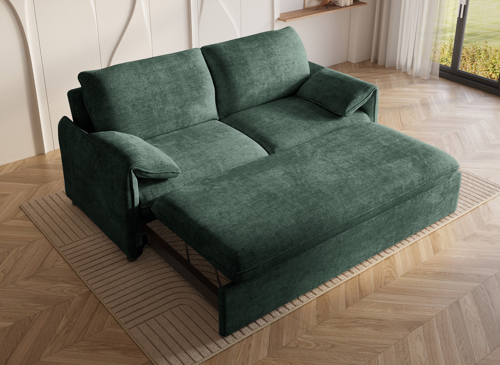 LAMAR 3-Sitzer-Sofa, gerade, aus grün meliertem Samt