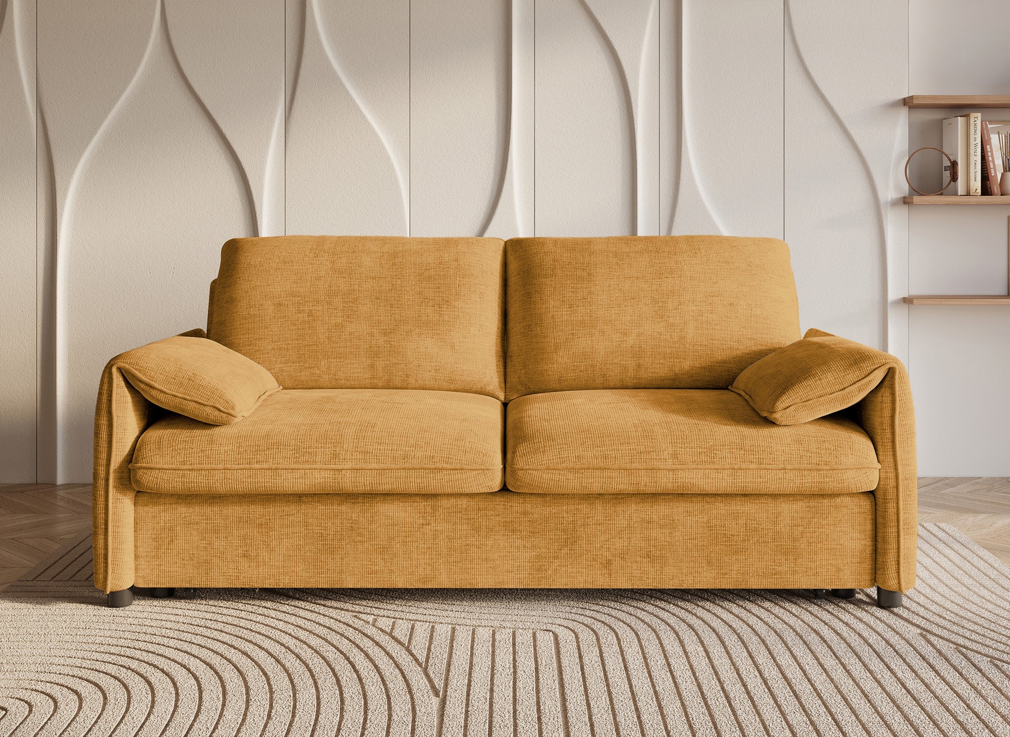 LAMAR 3-Sitzer-Sofa, gerade, aus gelb meliertem Samt