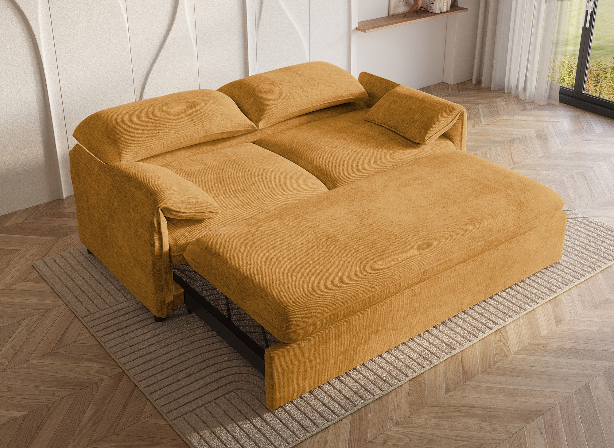 LAMAR 3-Sitzer-Sofa, gerade, aus gelb meliertem Samt