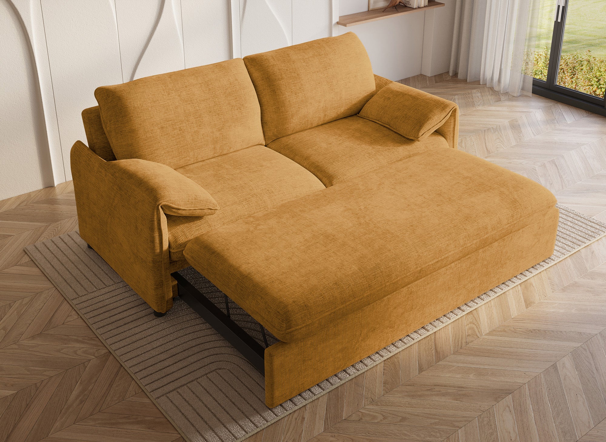 LAMAR 3-Sitzer-Sofa, gerade, aus gelb meliertem Samt