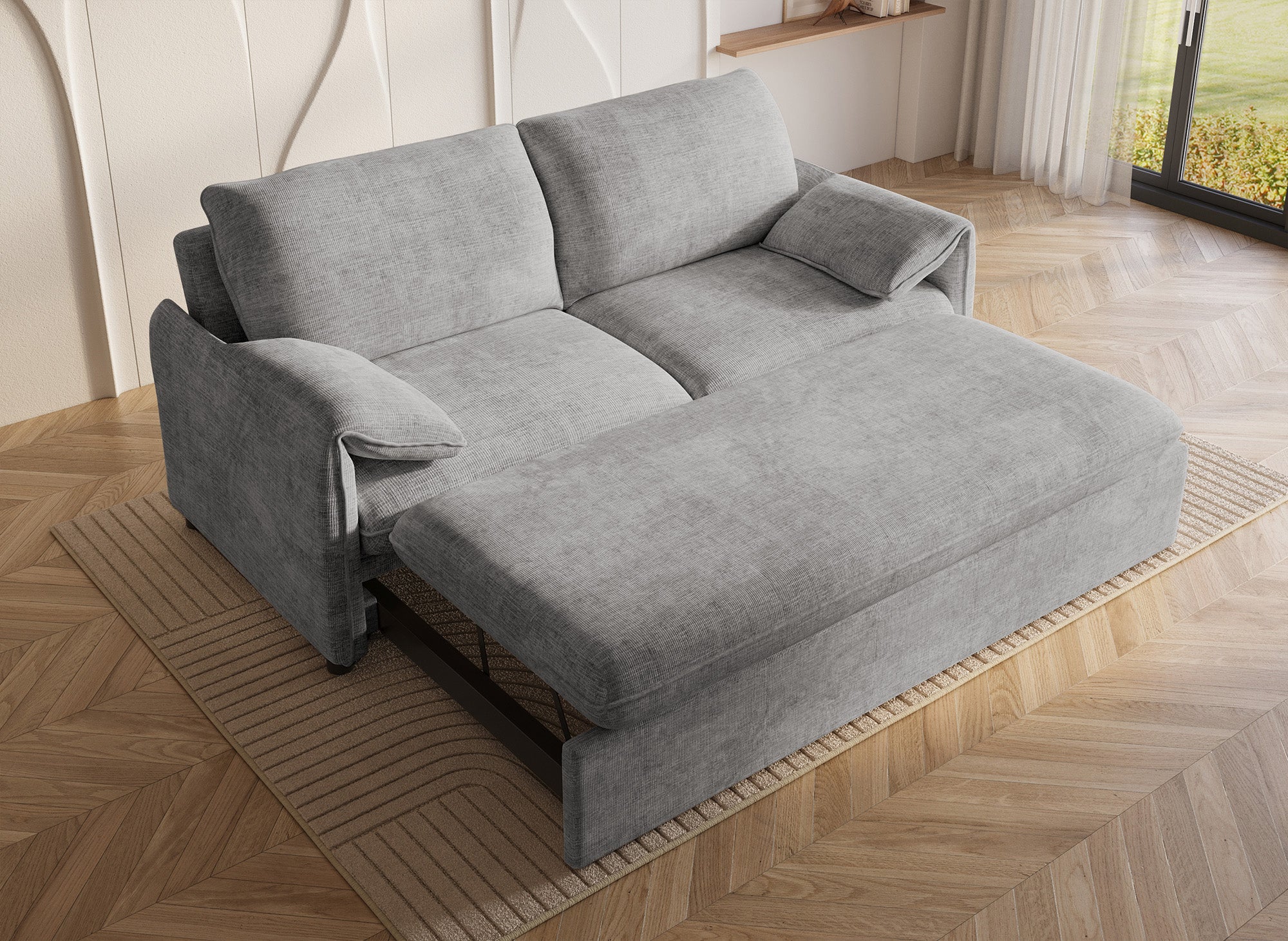 LAMAR 3-Sitzer-Sofa, gerade, aus grau meliertem Samt