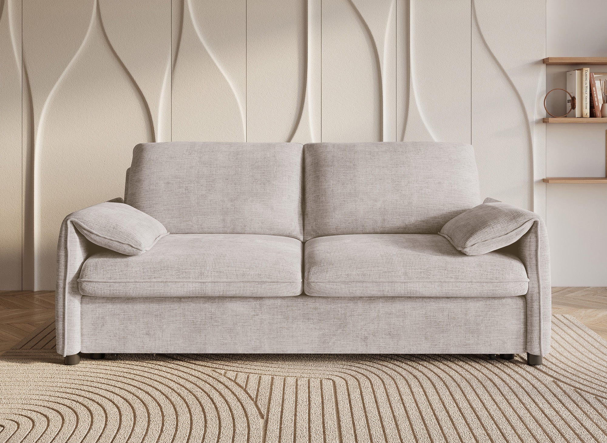 LAMAR 3-Sitzer-Sofa, gerade, aus beige meliertem Samt