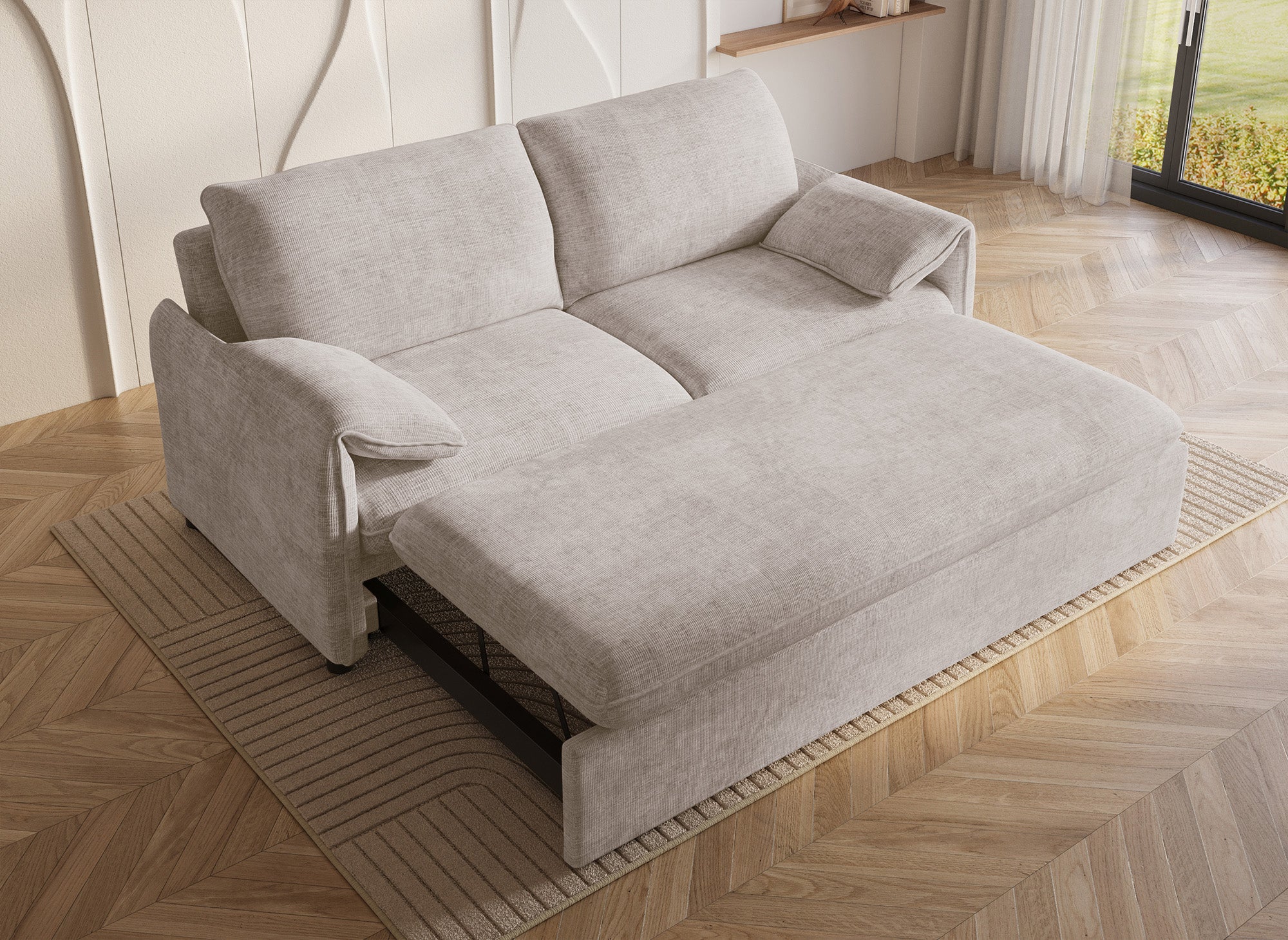 LAMAR 3-Sitzer-Sofa, gerade, aus beige meliertem Samt