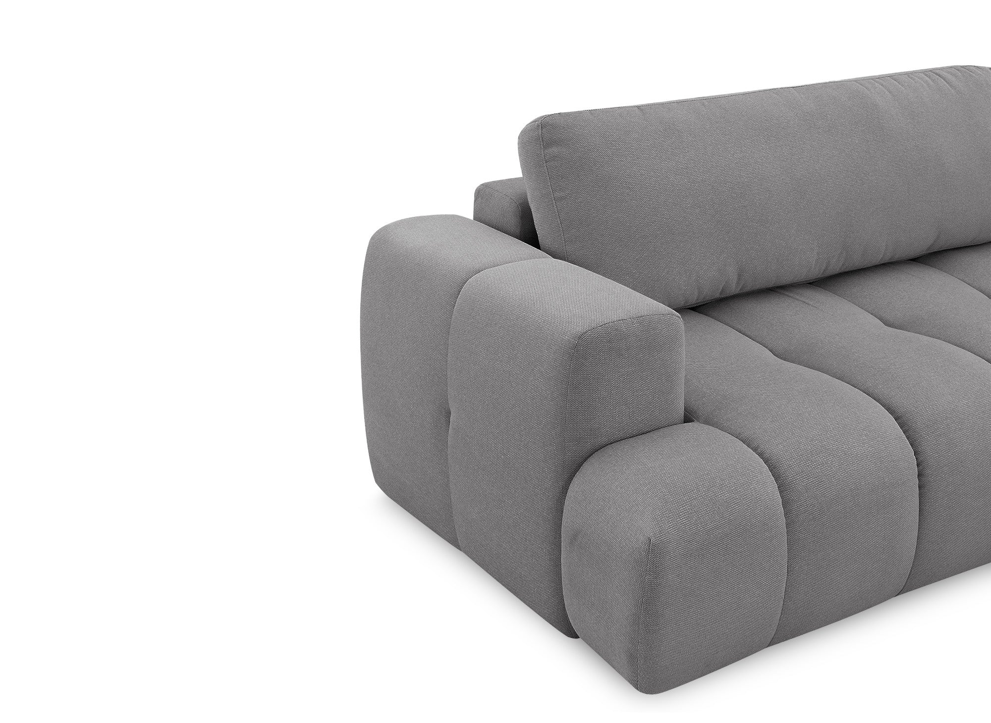 HAVEN Ecksofa aus grauem Stoff mit Stauraum – rechtwinklig