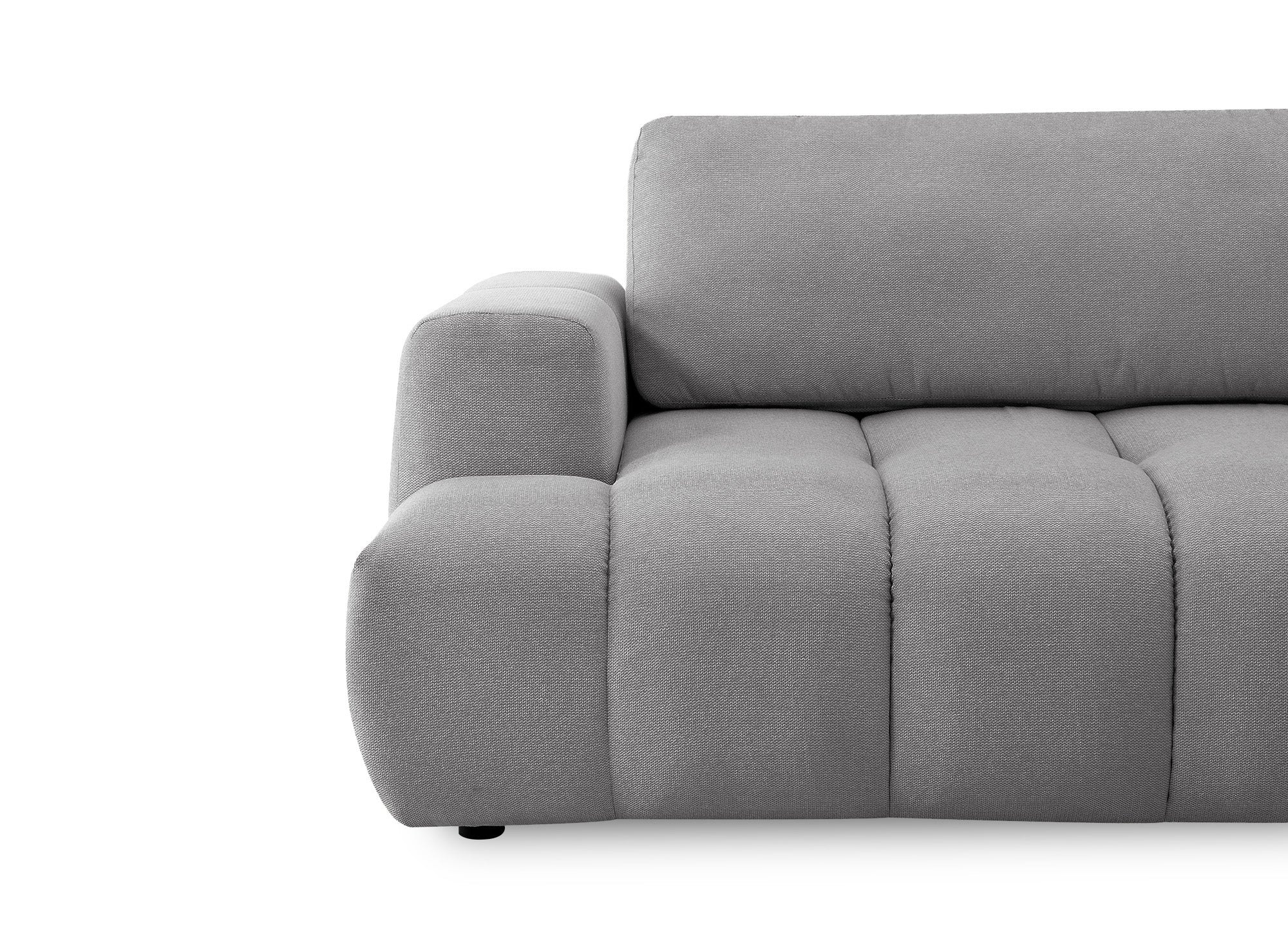 HAVEN Ecksofa aus grauem Stoff mit Stauraum – rechtwinklig