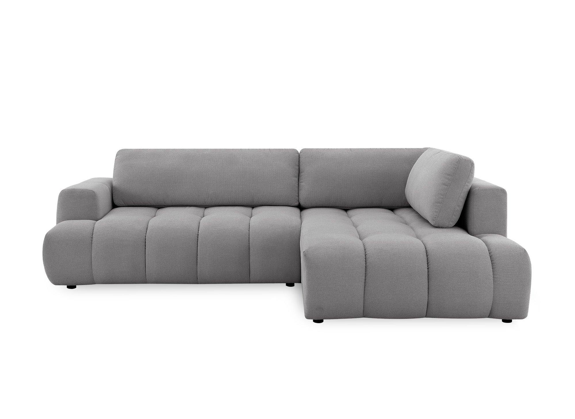 HAVEN Ecksofa aus grauem Stoff mit Stauraum – rechtwinklig