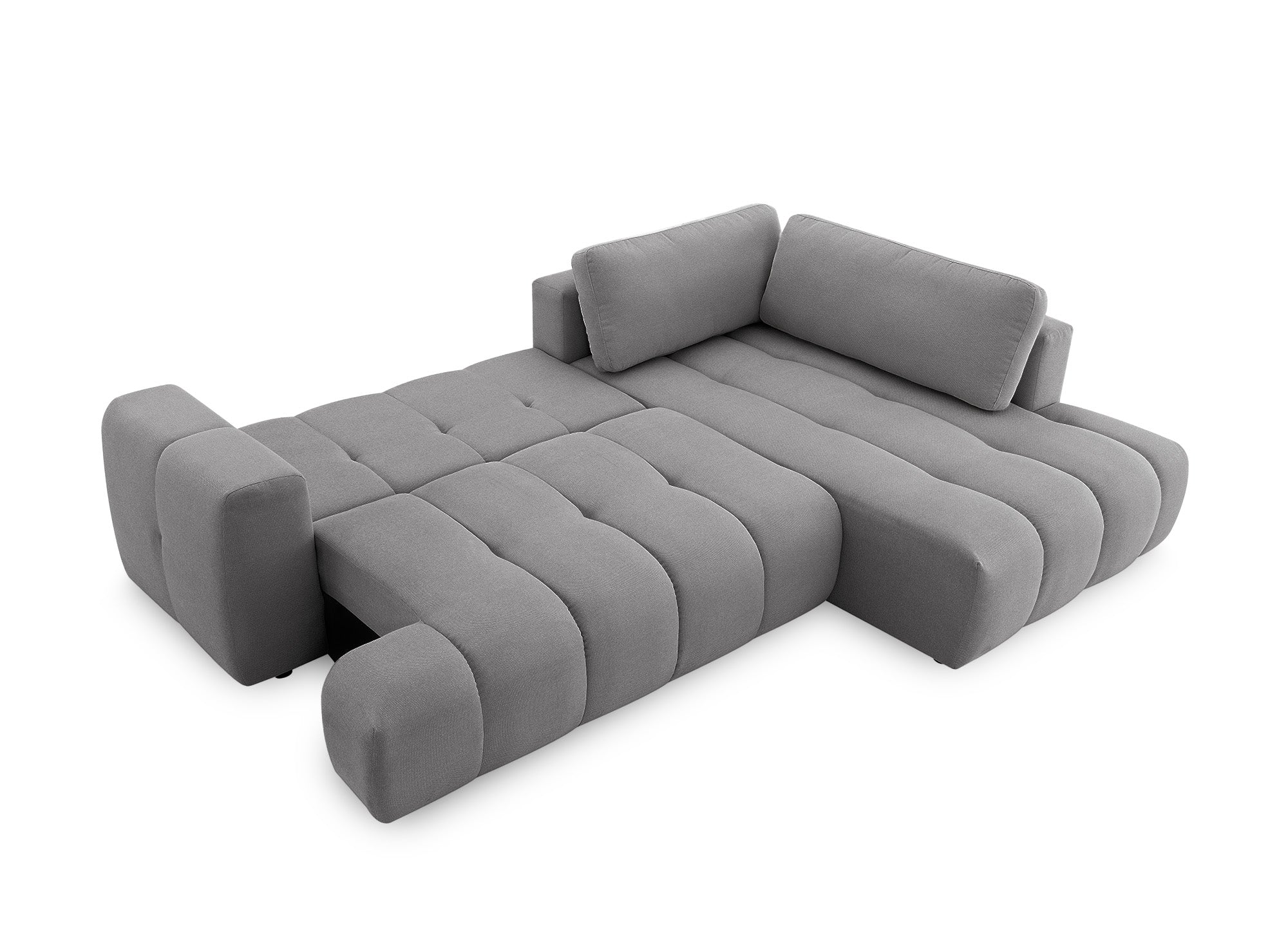 HAVEN Ecksofa aus grauem Stoff mit Stauraum – rechtwinklig