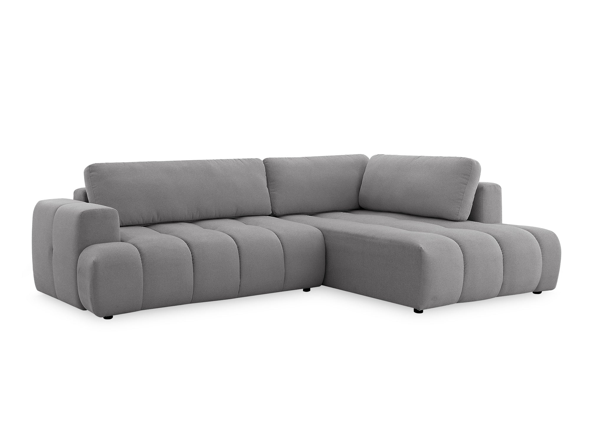 HAVEN Ecksofa aus grauem Stoff mit Stauraum – rechtwinklig