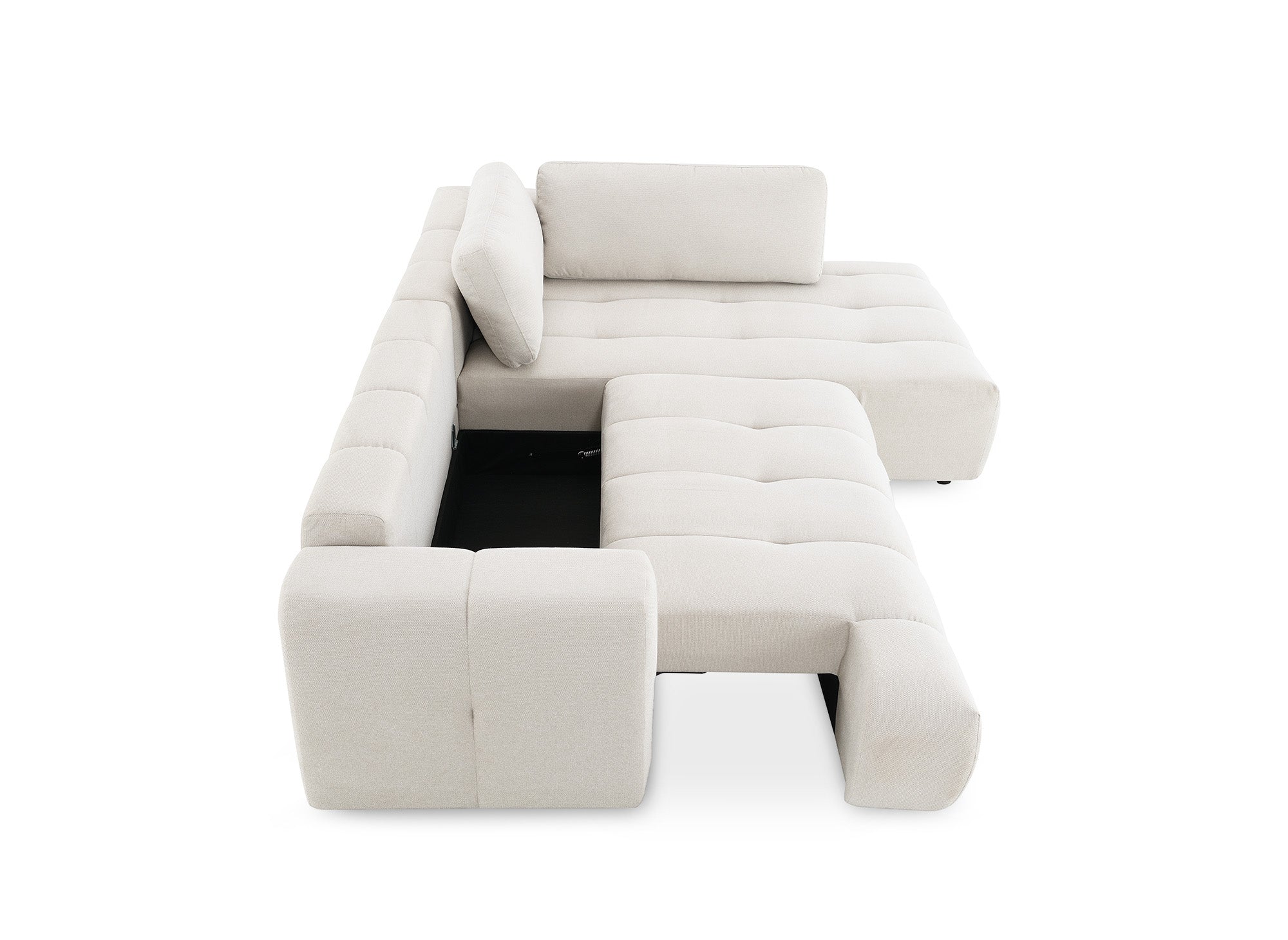 HAVEN Ecksofa aus beigefarbenem Stoff mit Stauraum – rechtwinklig