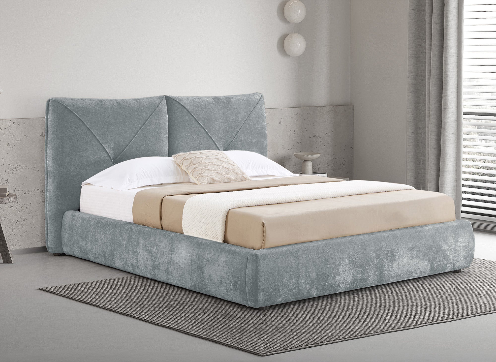 NOAH weiches graues Frottee-Bett mit Stauraum 160x200 cm