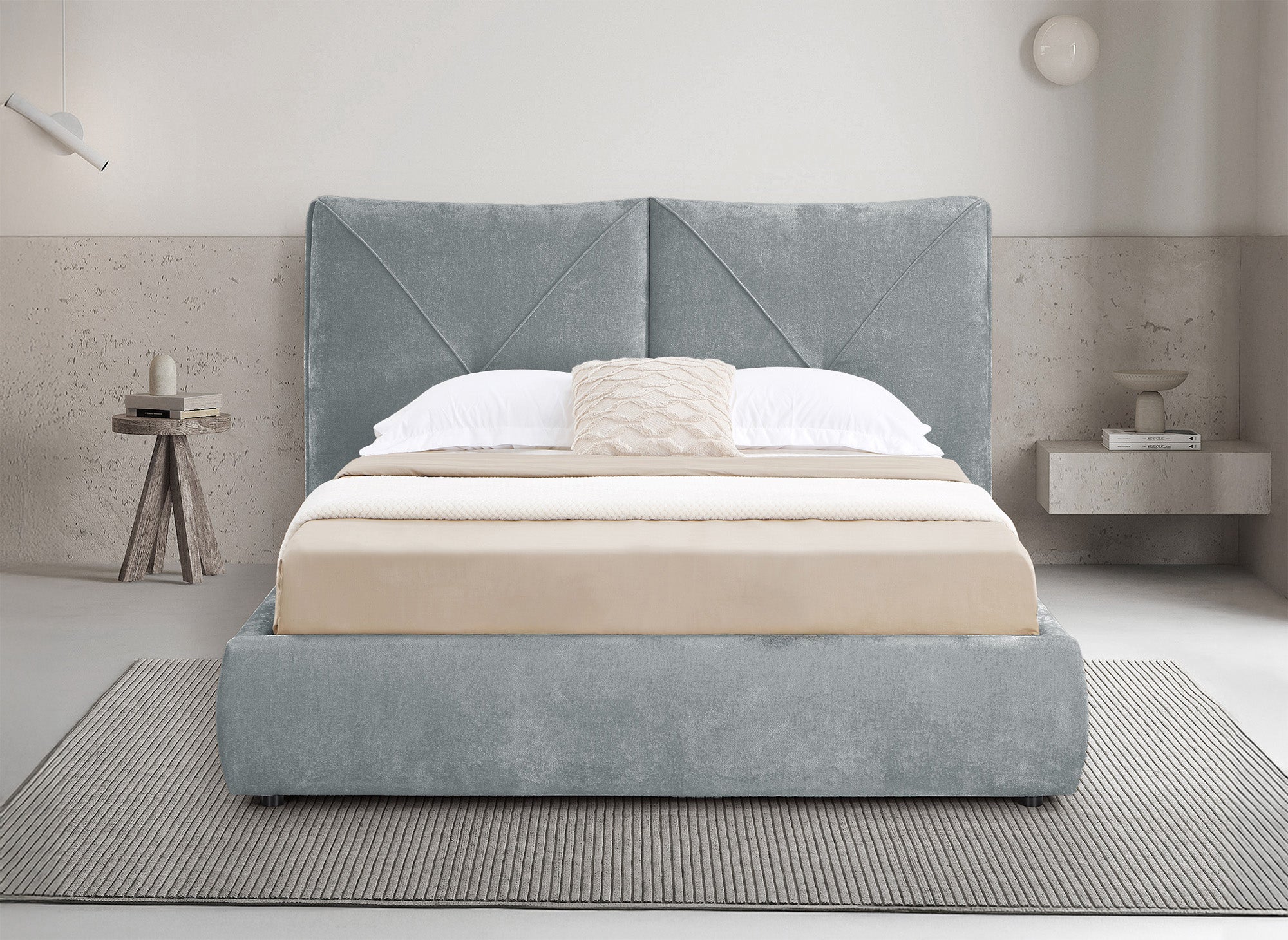 NOAH weiches graues Frottee-Bett mit Stauraum 140x190 cm
