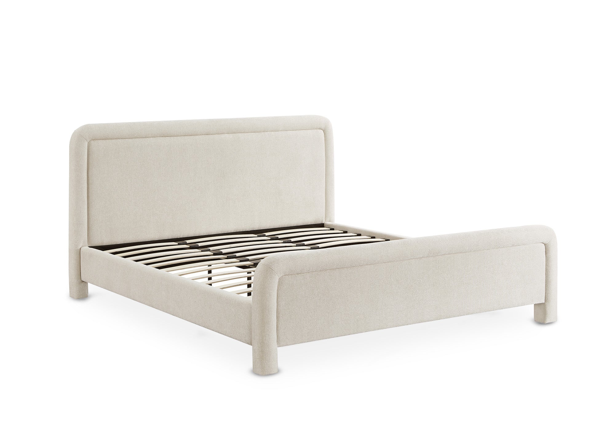 Doppelbett aus weichem, beigem Stoff 180 x 200 cm ANELA