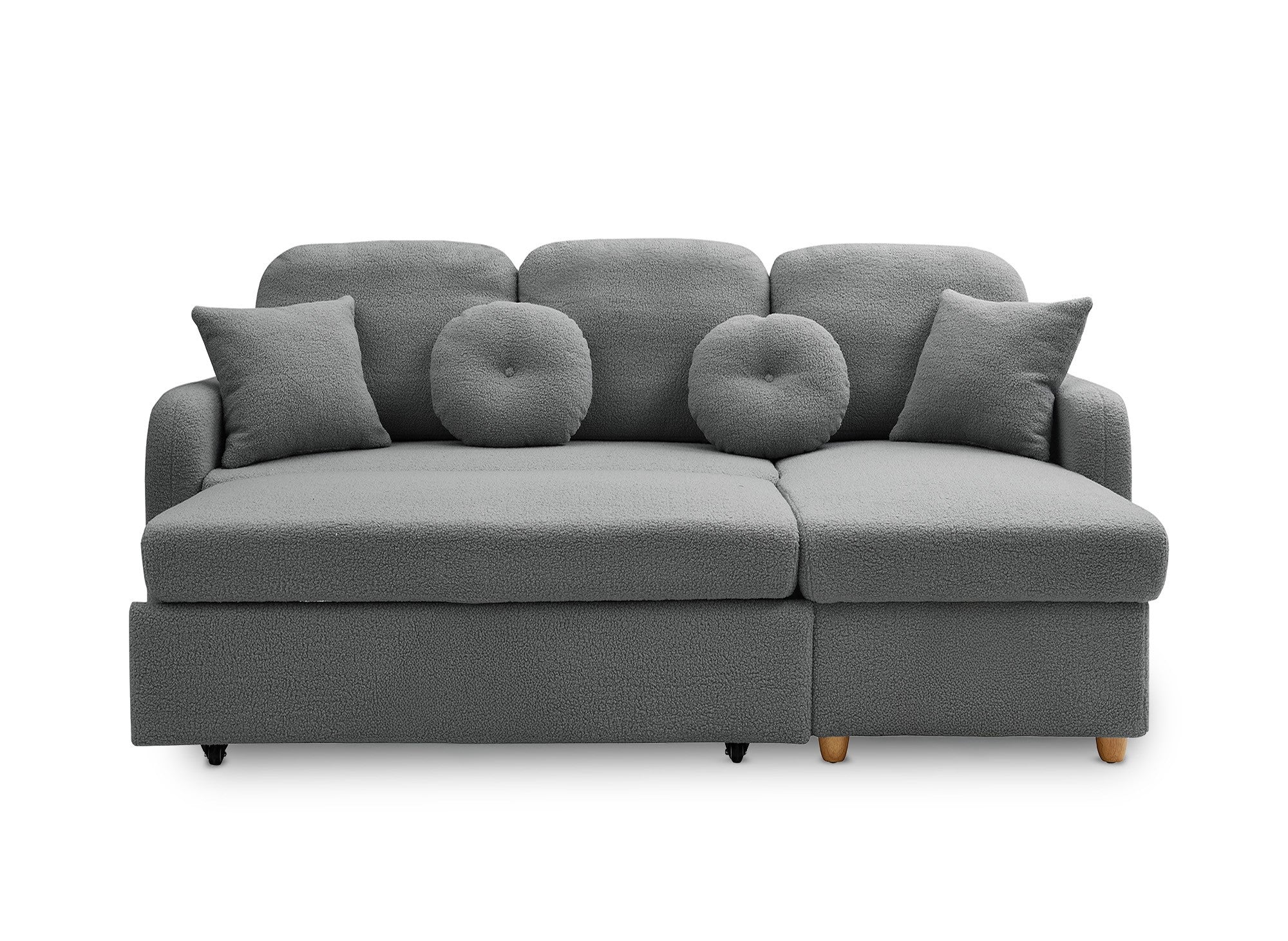 GREGORY umwandelbares und wendbares Ecksofa mit Stauraum aus dunkelgrauem Bouclé-Stoff