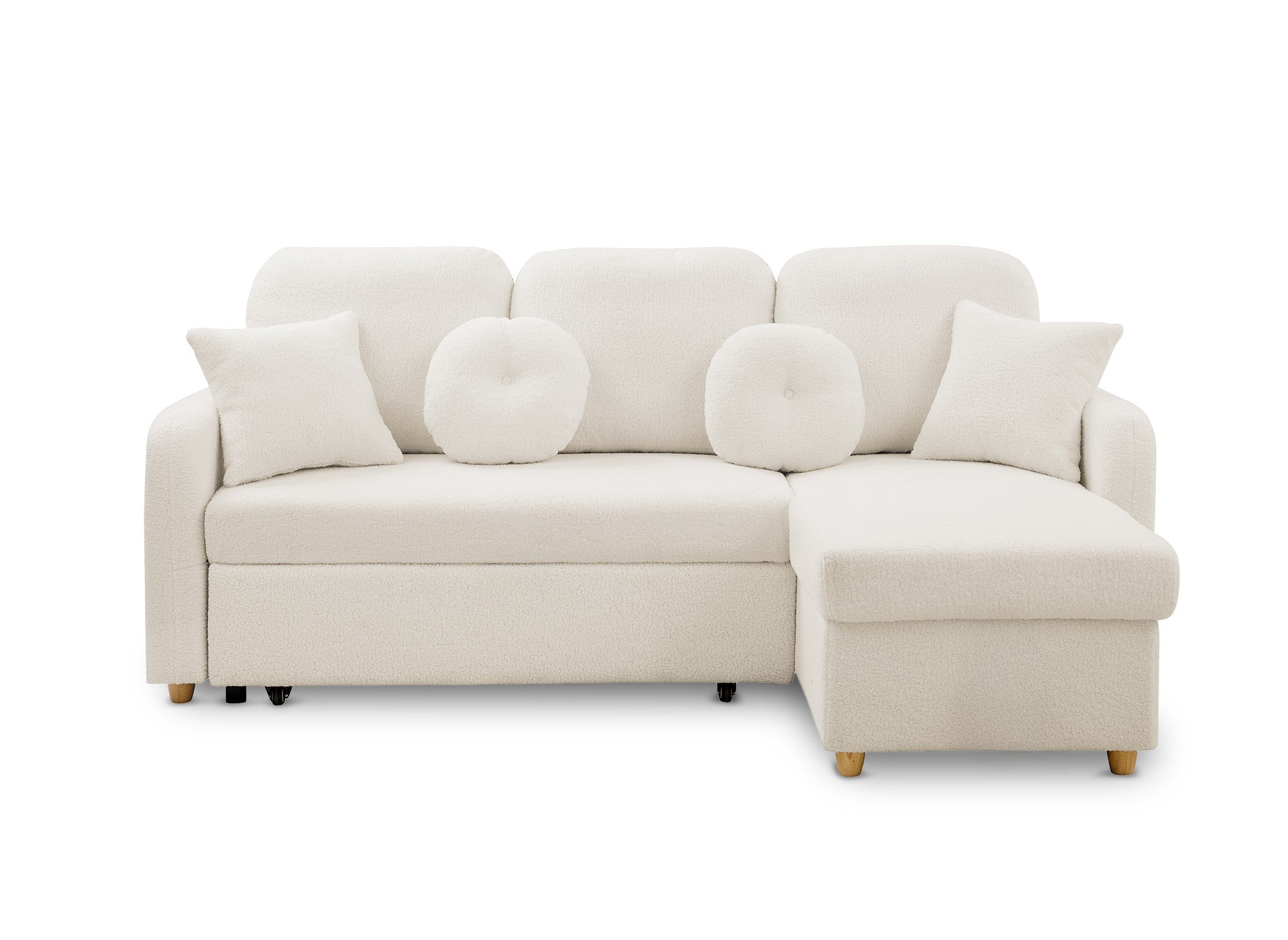 GREGORY umwandelbares und wendbares Ecksofa mit Stauraum aus ecrufarbenem Bouclé-Stoff
