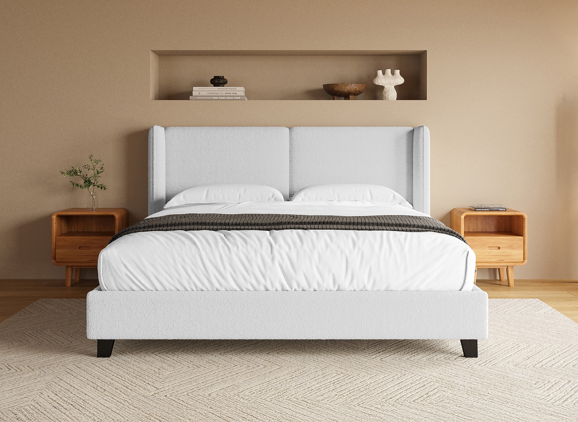 Doppelbett in hellgrauem Schaffell-Effekt 180x200 cm KAYDEN