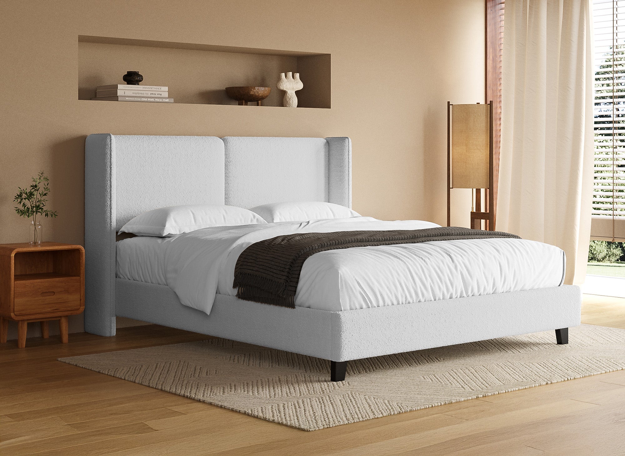 Doppelbett in hellgrauem Schaffell-Effekt 160x200 cm KAYDEN