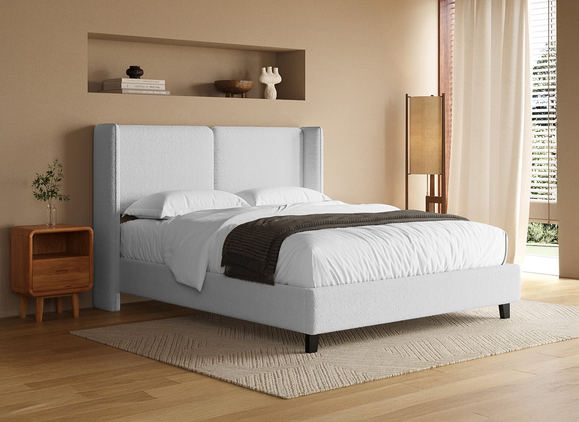 Doppelbett in hellgrauem Schaffell-Effekt 140x190 cm KAYDEN