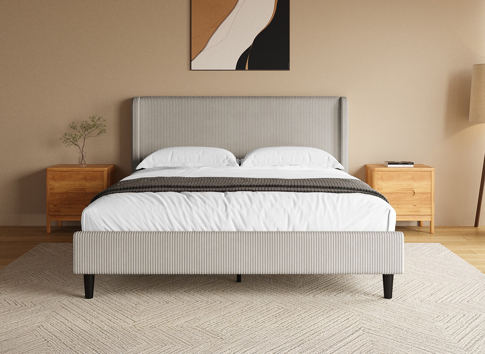 LEVY dickes taupefarbenes Cord-Doppelbett 160x200cm