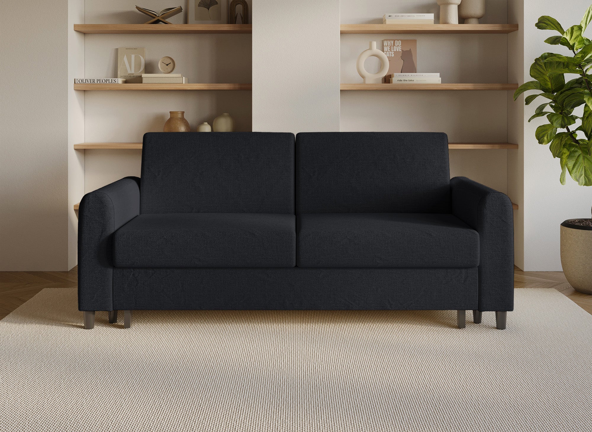 ROSS 3-Sitzer-Schlafsofa aus schwarzem Leinenstoff