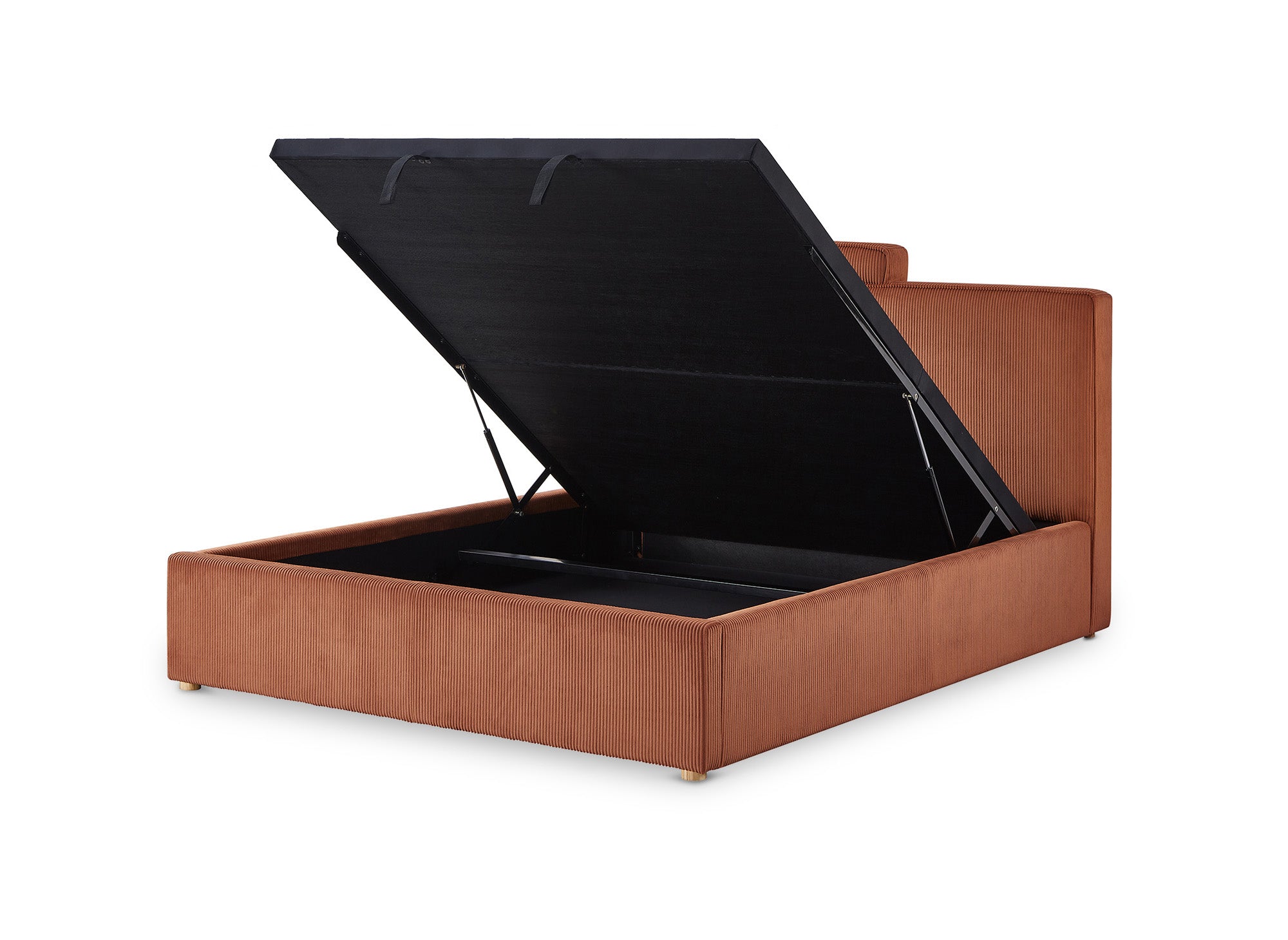 ZELIA Bett mit Stauraum aus Cord in Terrakotta 140x190 cm