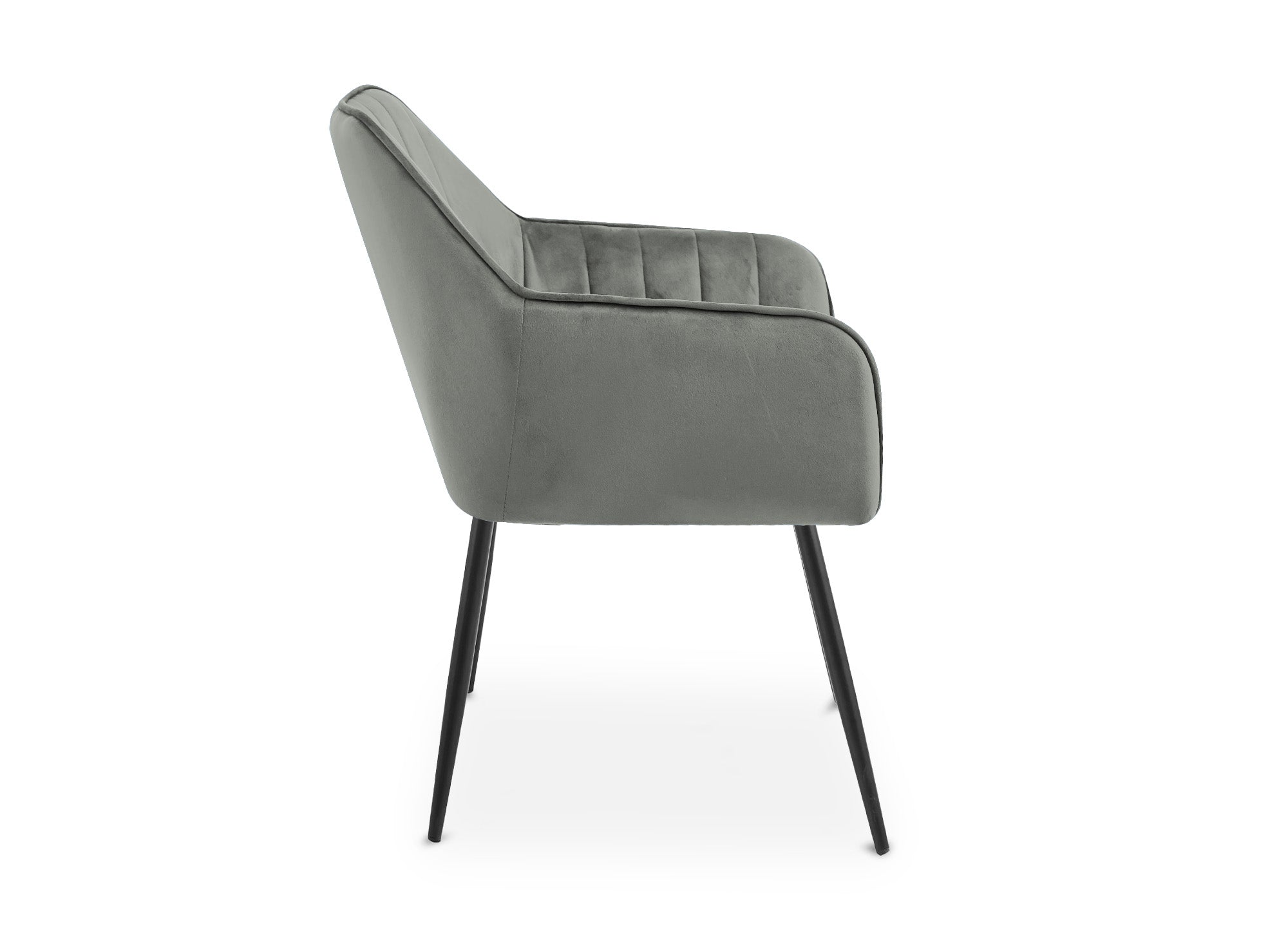 2er-Set Stühle mit Armlehnen aus grauem Samt mit schwarzen Beinen EDWIGE