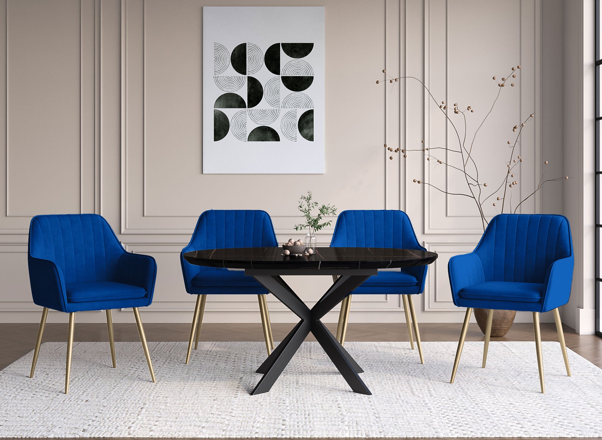 2er-Set Stühle mit Armlehnen aus blauem Samt EDWIGE