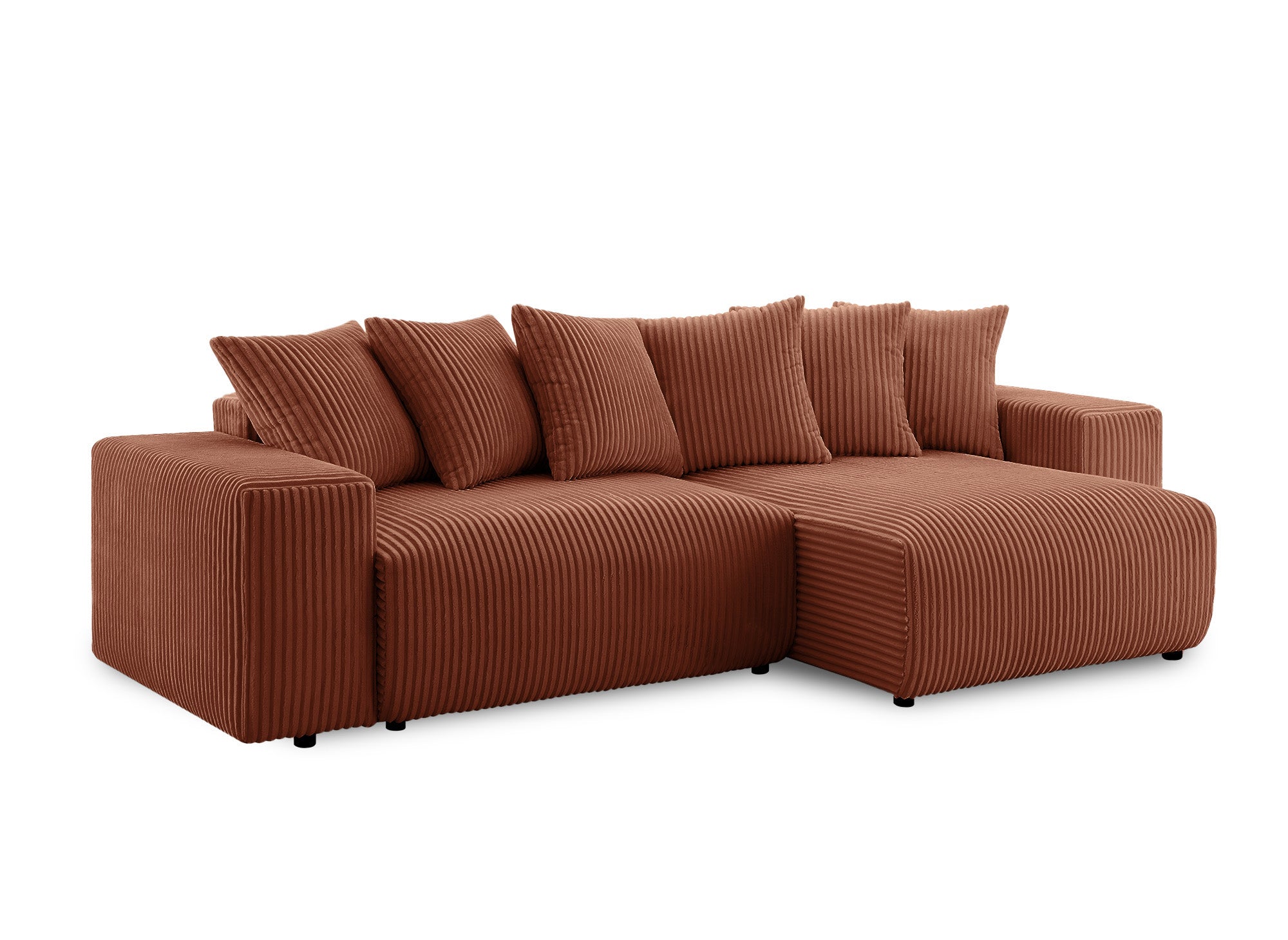 NOELIA, wendbares Eckschlafsofa mit Stauraum aus dickem Terrakotta-Cord