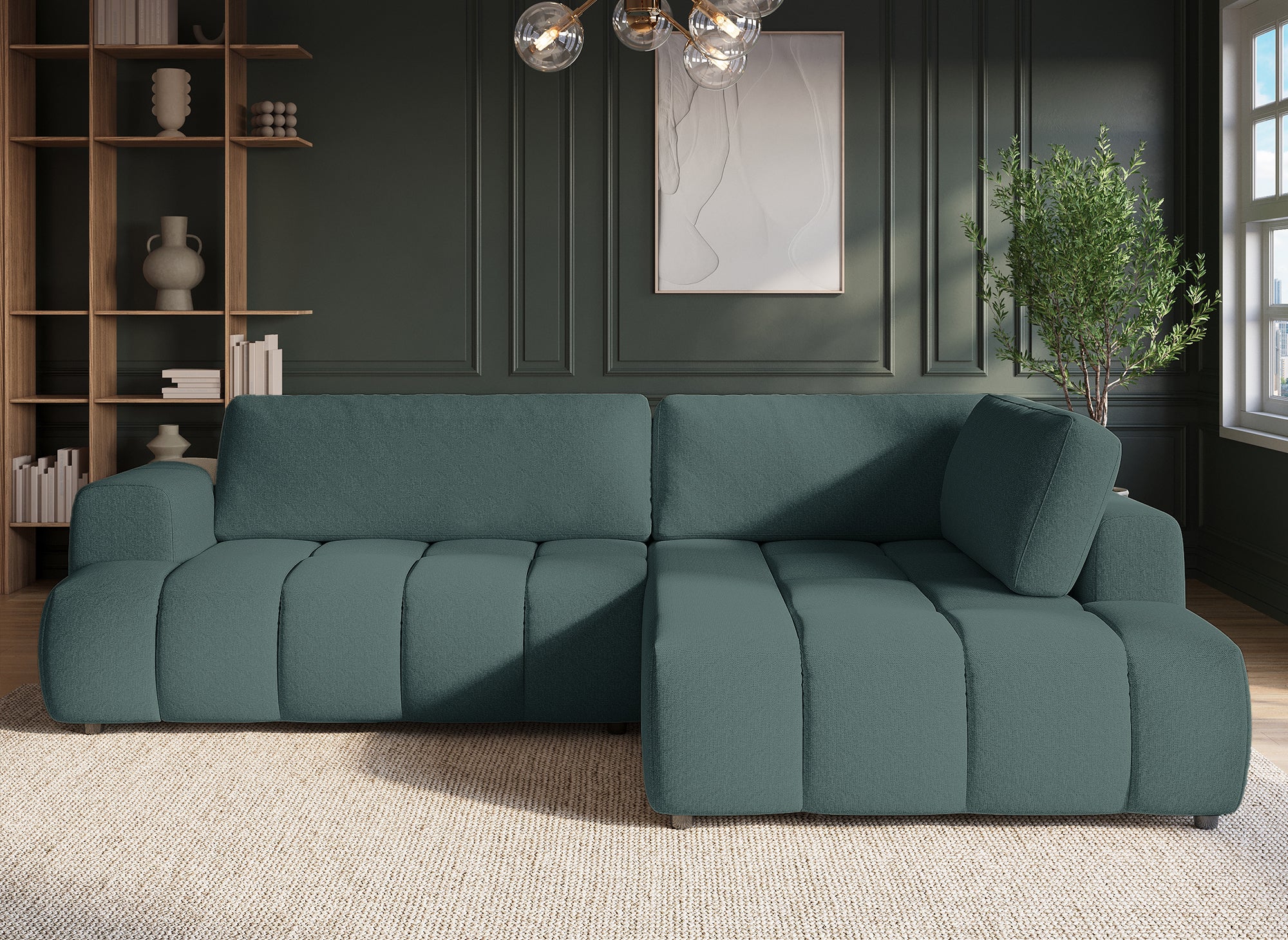 HAVEN Ecksofa, olivgrün, Stoff, umwandelbar, mit Stauraum, rechtwinklig