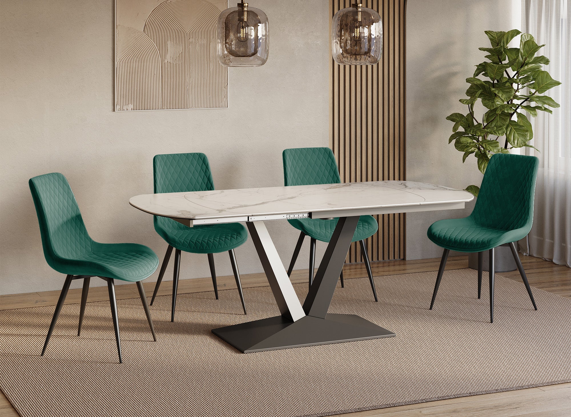 2er-Set YOLA Designer-Stühle aus grünem Samt