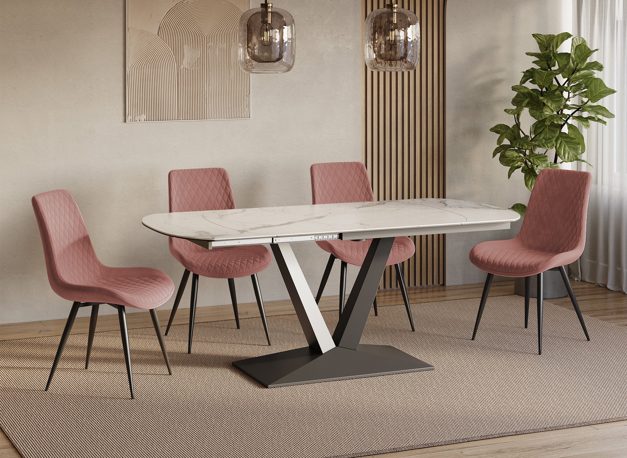 2er-Set YOLA Designer-Stühle aus rosa Samt