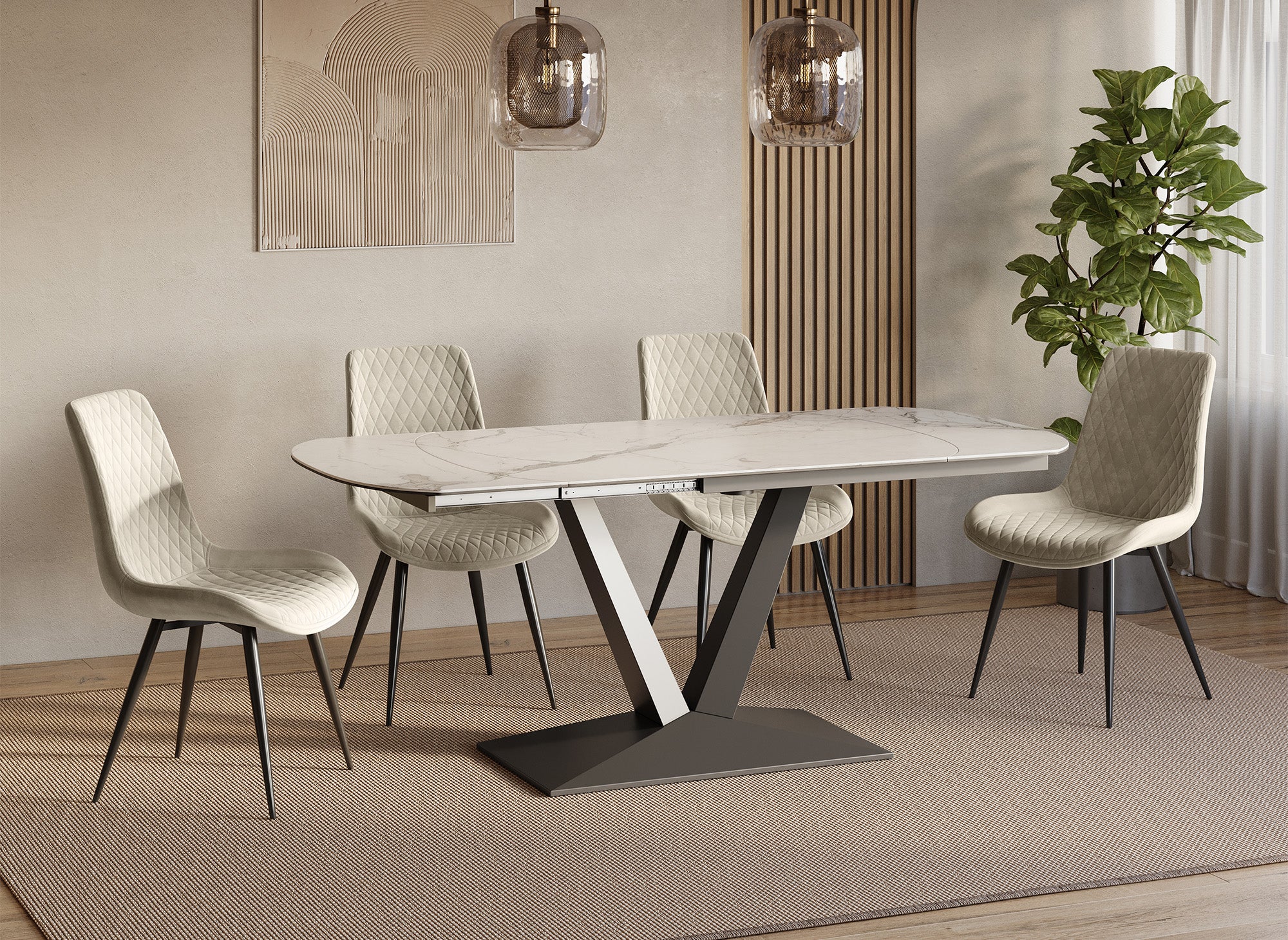 2er-Set Designer-Stühle YOLA aus beigem Samt