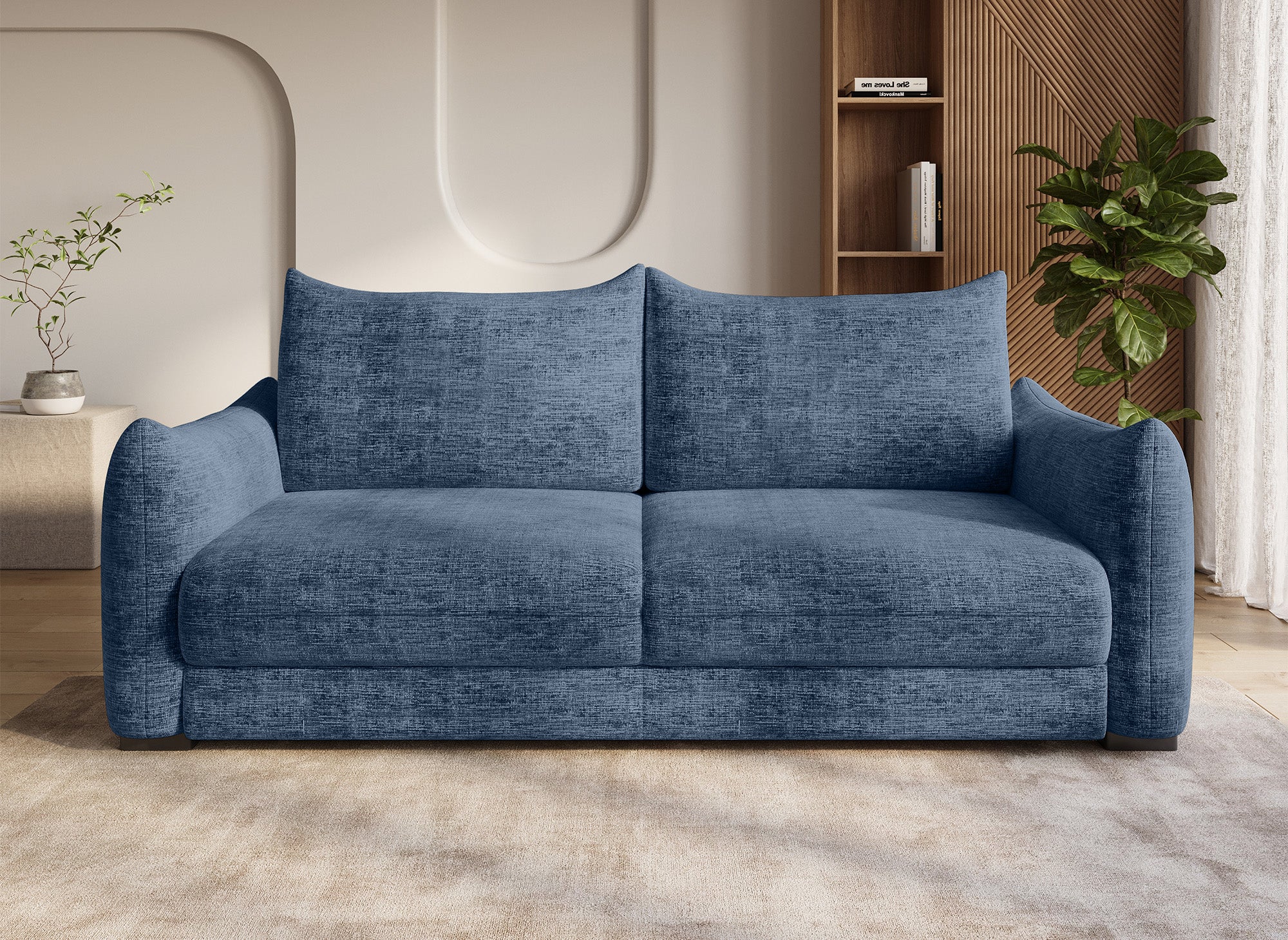 COLBY 3-Sitzer-Sofa aus blau meliertem Samt mit Stauraum