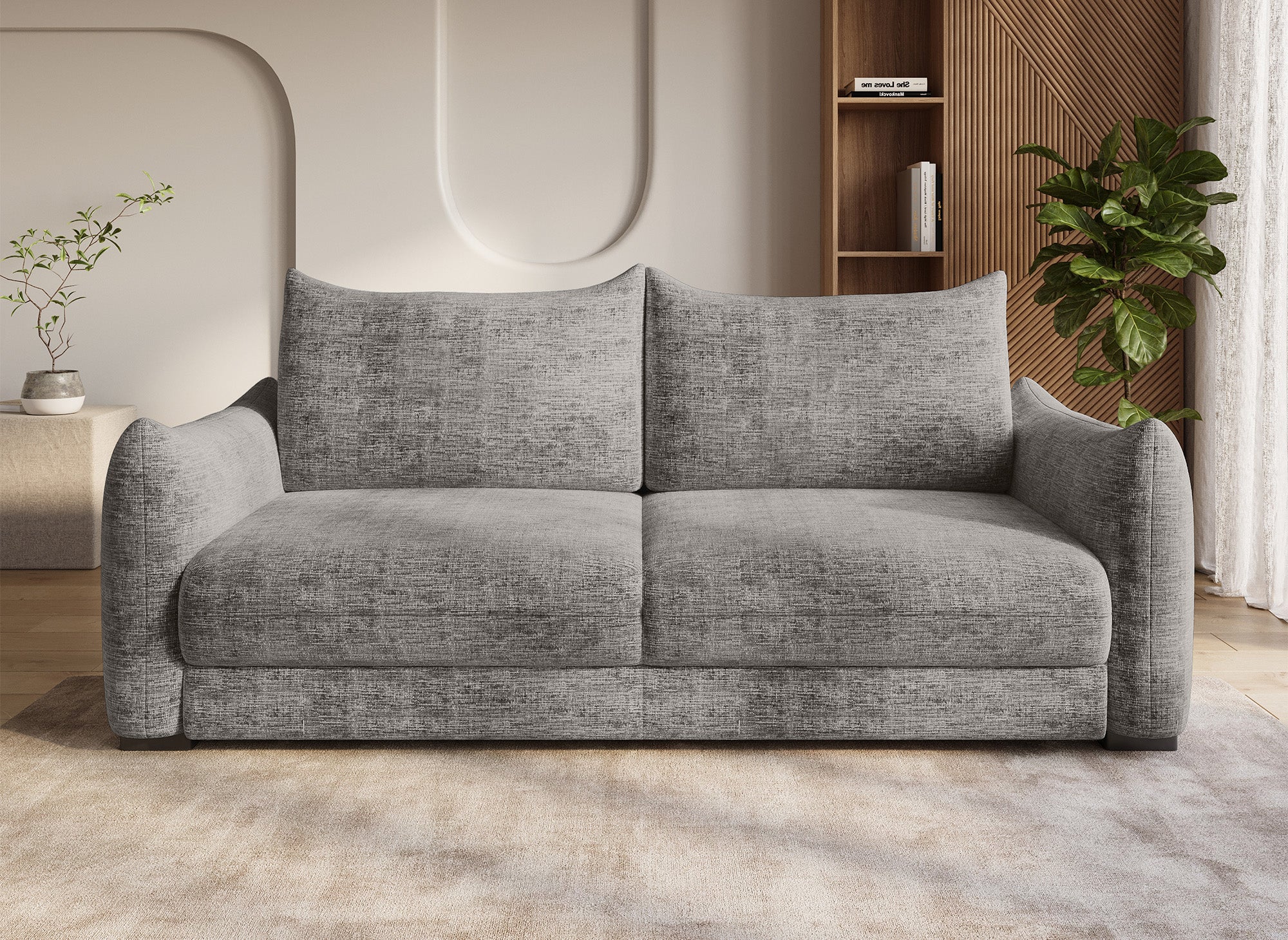 COLBY 3-Sitzer-Sofa aus grau meliertem Samt mit Stauraum