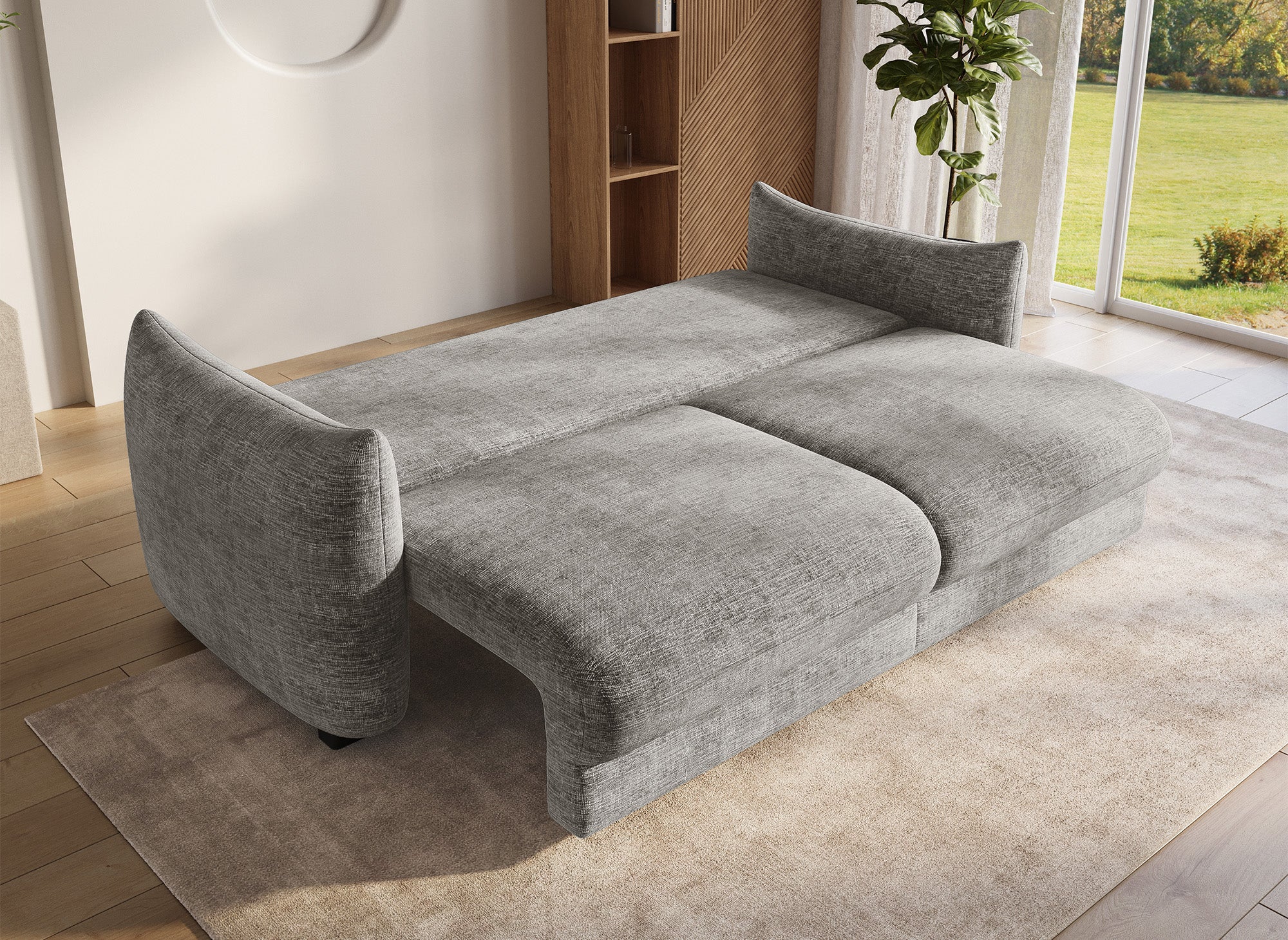 COLBY 3-Sitzer-Sofa aus grau meliertem Samt mit Stauraum