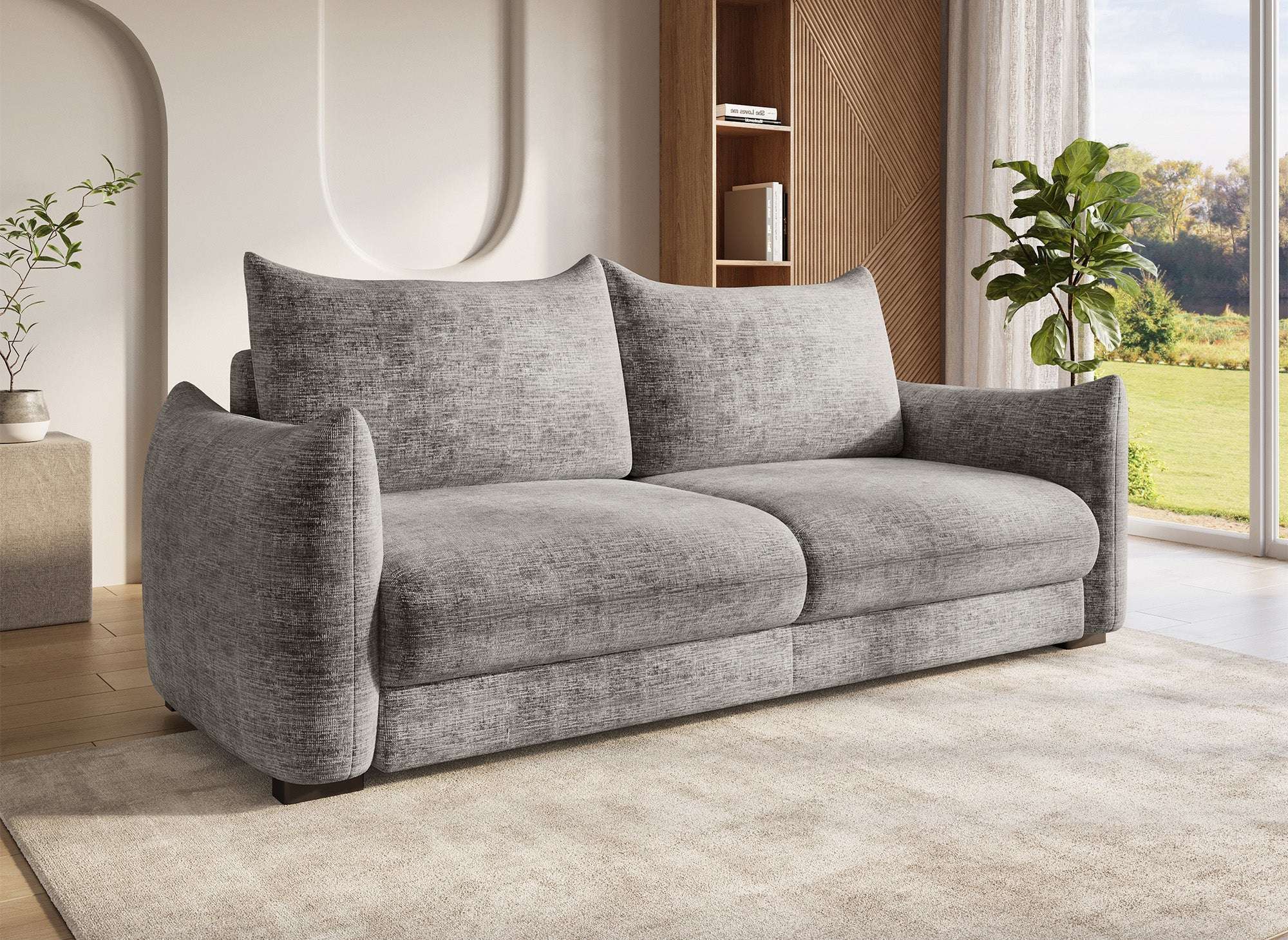 COLBY 3-Sitzer-Sofa aus grau meliertem Samt mit Stauraum
