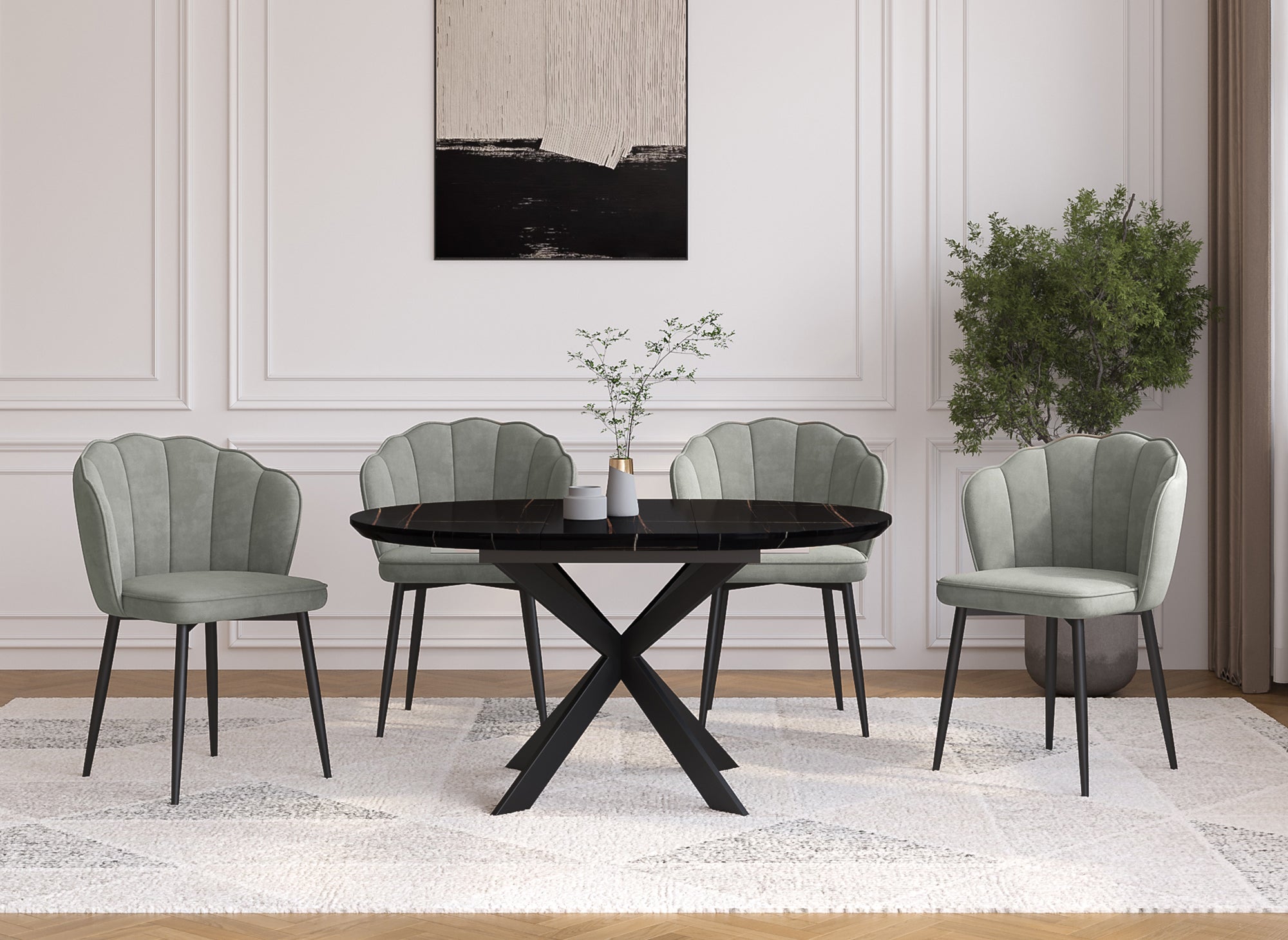 2er-Set Designerstühle aus grauem Samt mit schwarzen Beinen GARANCE