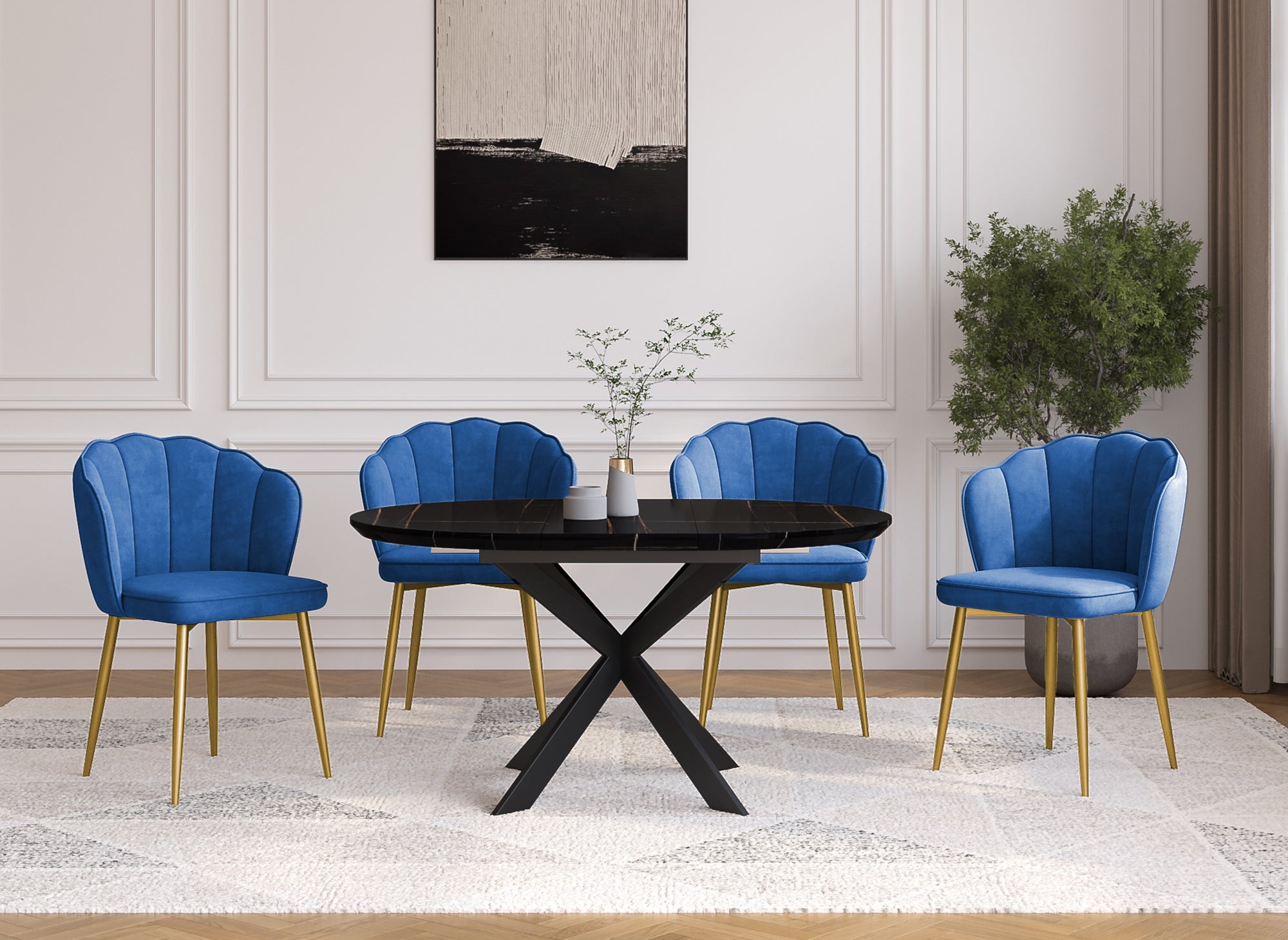 2er-Set Designerstühle aus blauem Samt GARANCE