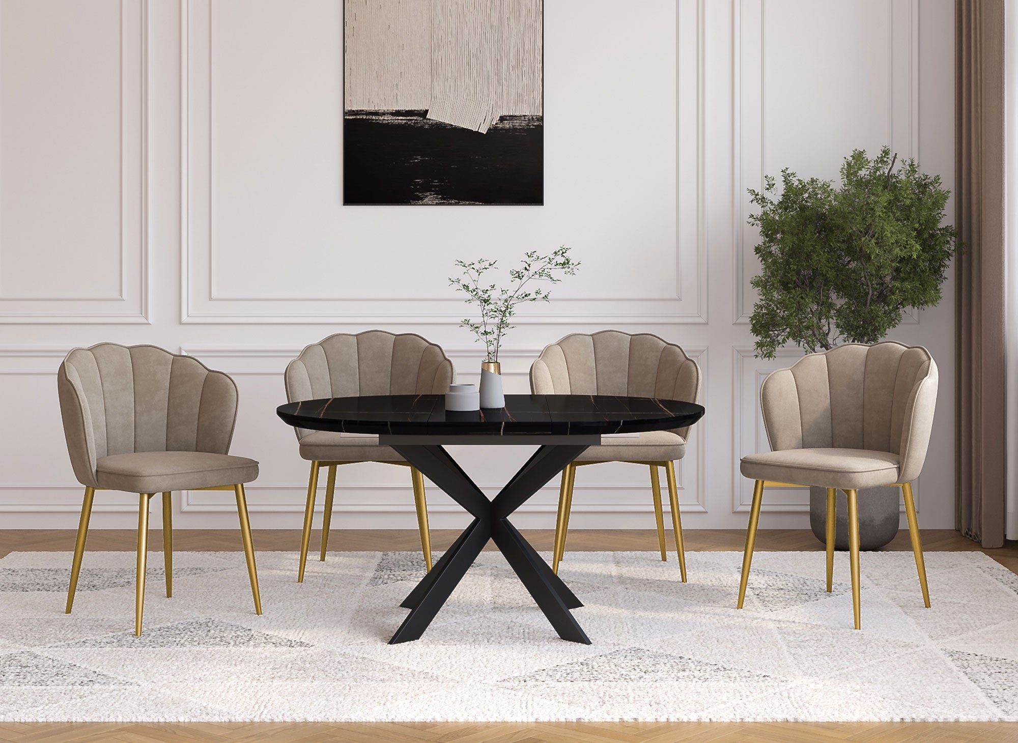 2er-Set Designerstühle aus beigem Samt GARANCE