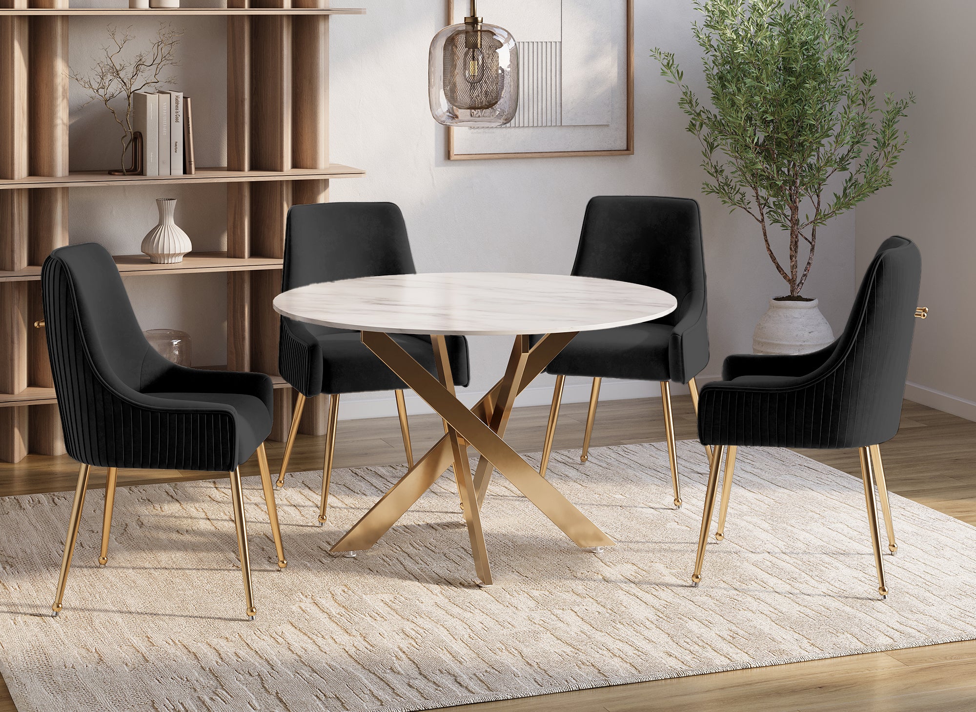 2er-Set schwarzer Samtstühle mit goldenen Metallbeinen DORY
