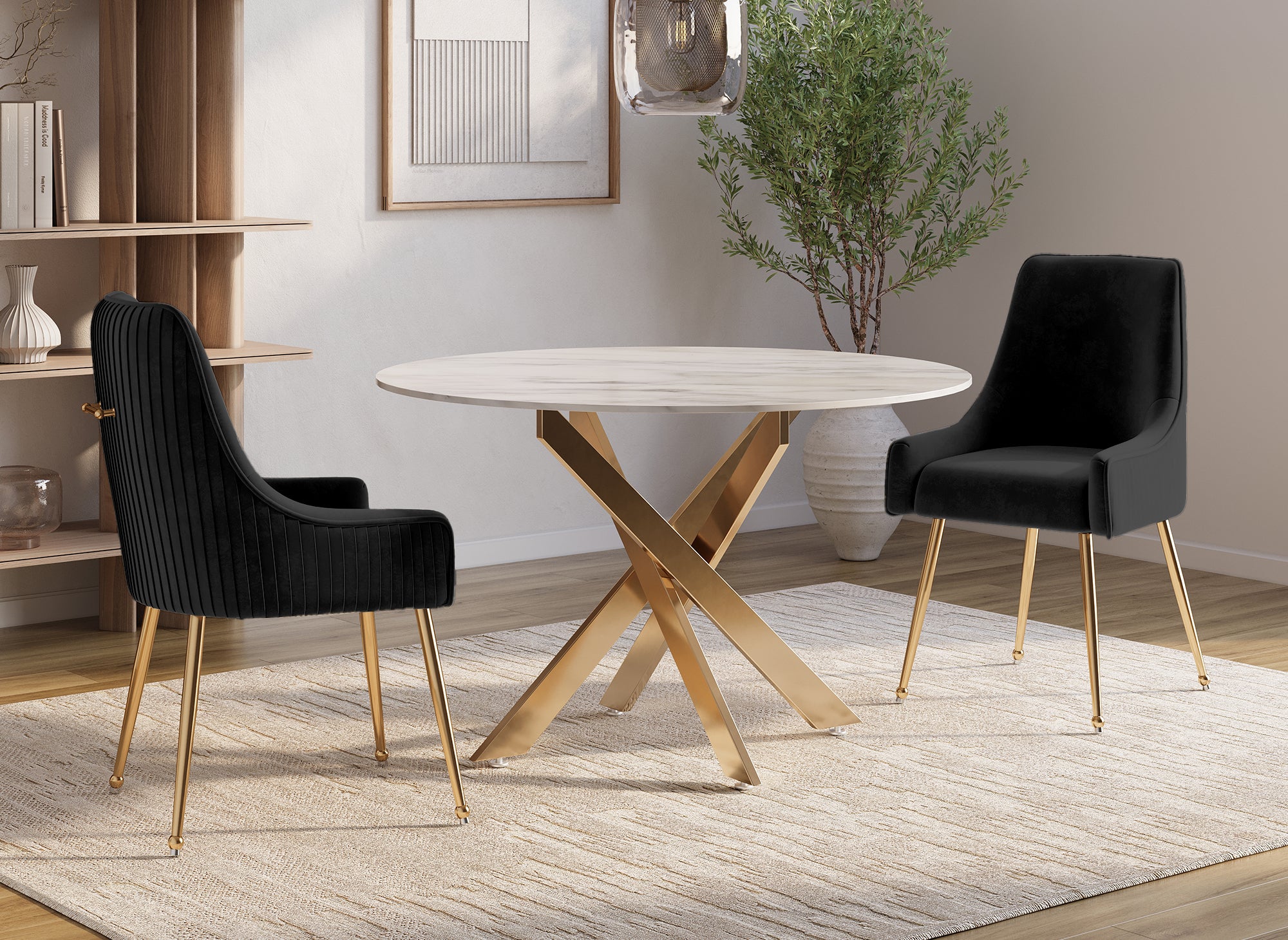 2er-Set schwarzer Samtstühle mit goldenen Metallbeinen DORY